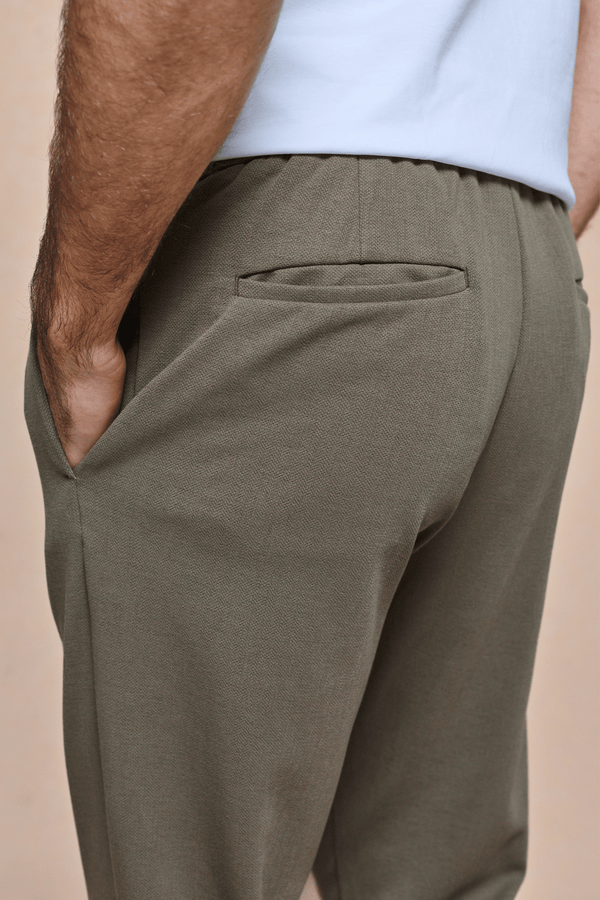 Geneva getextureerde taps toelopende broek - Khaki