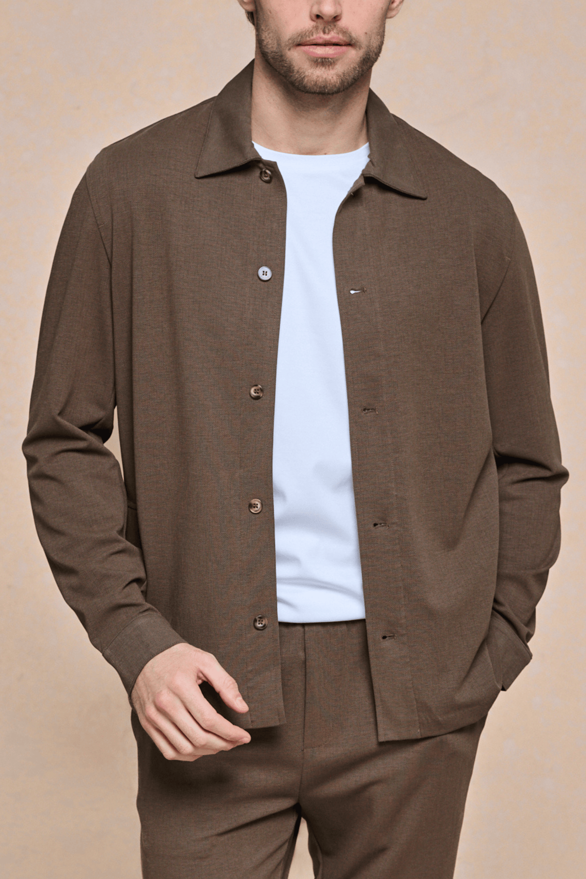 Geneva overshirt met textuur - Bruin