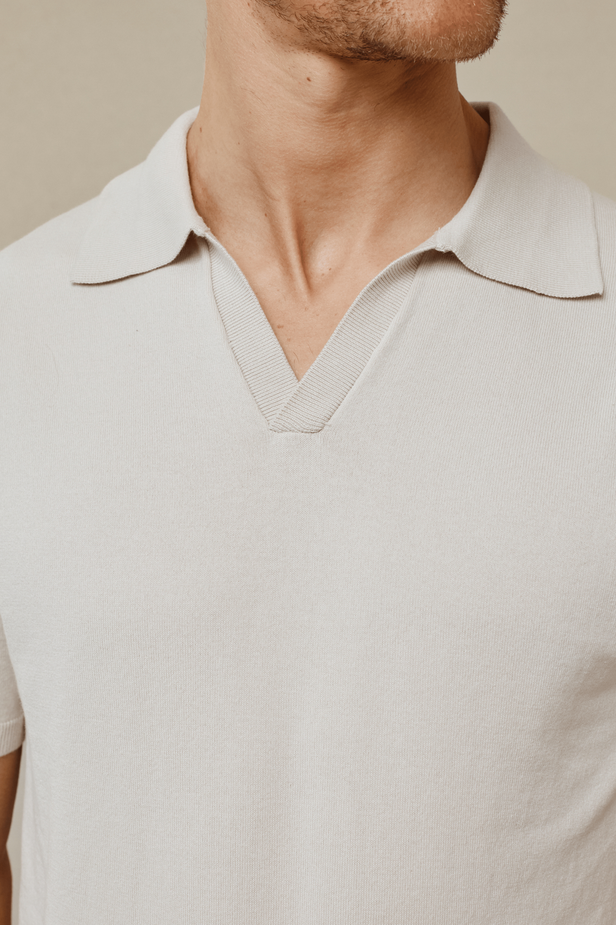 Privia Knitted Open Neck Polo - Oatmeal