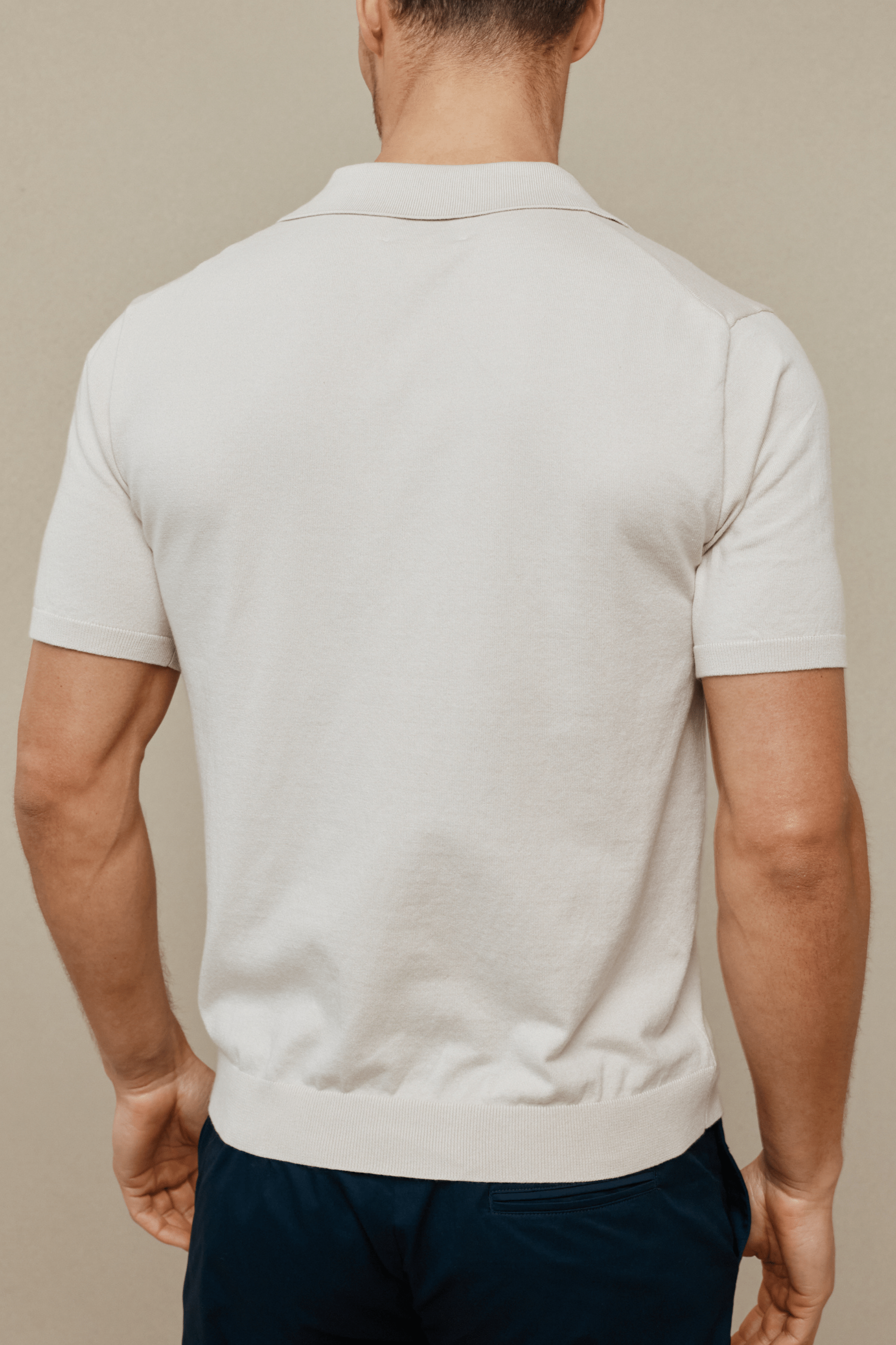 Privia Knitted Open Neck Polo - Oatmeal