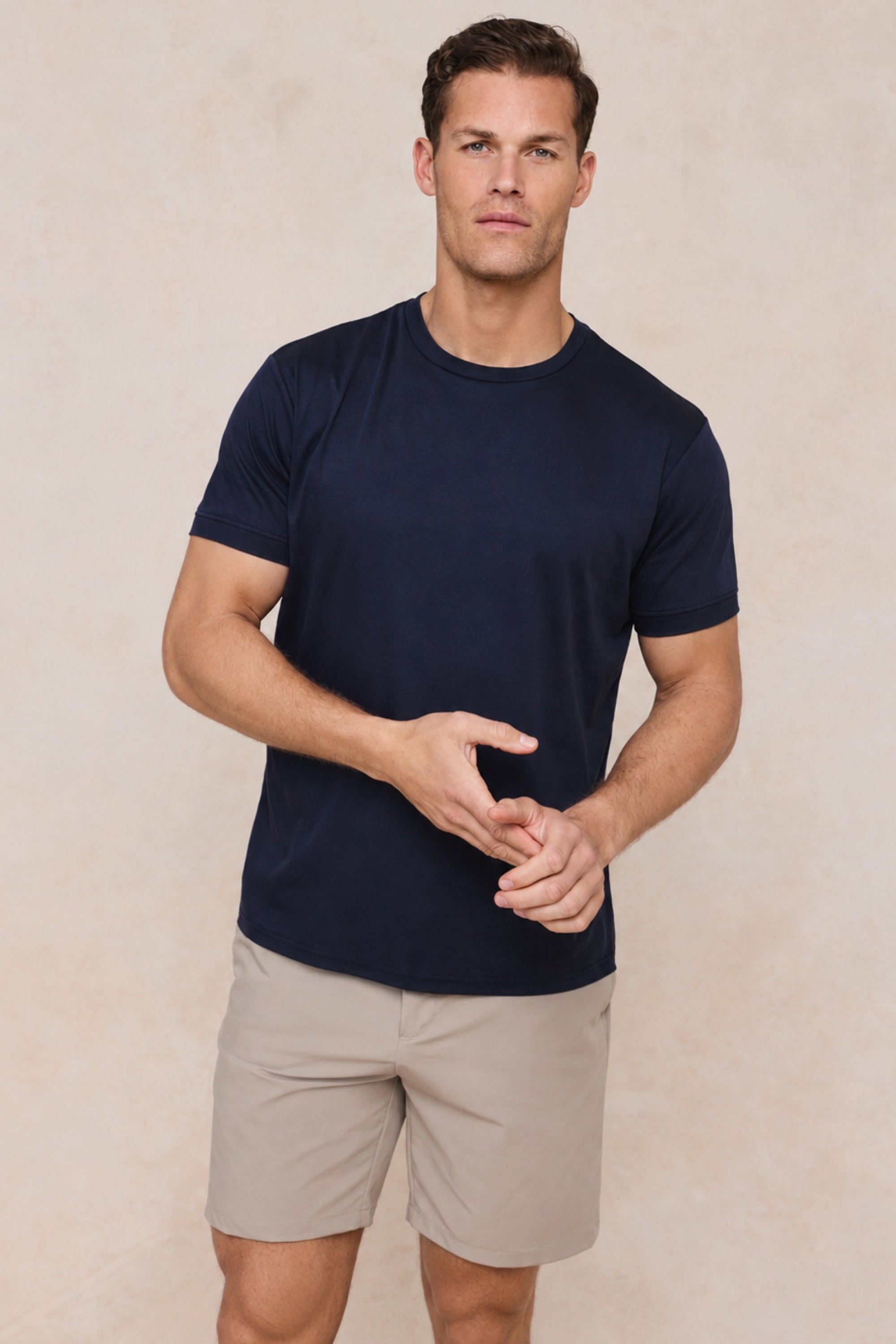 Luxe gemerceriseerd T-shirt - Marineblauw