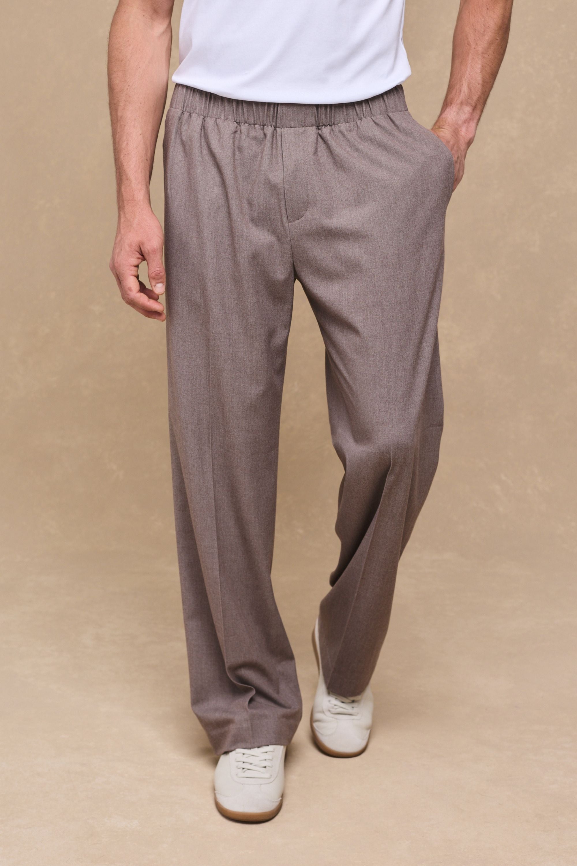 Johan Elasticated Waist Relaxed Fit Trouser - Taupe Marl
