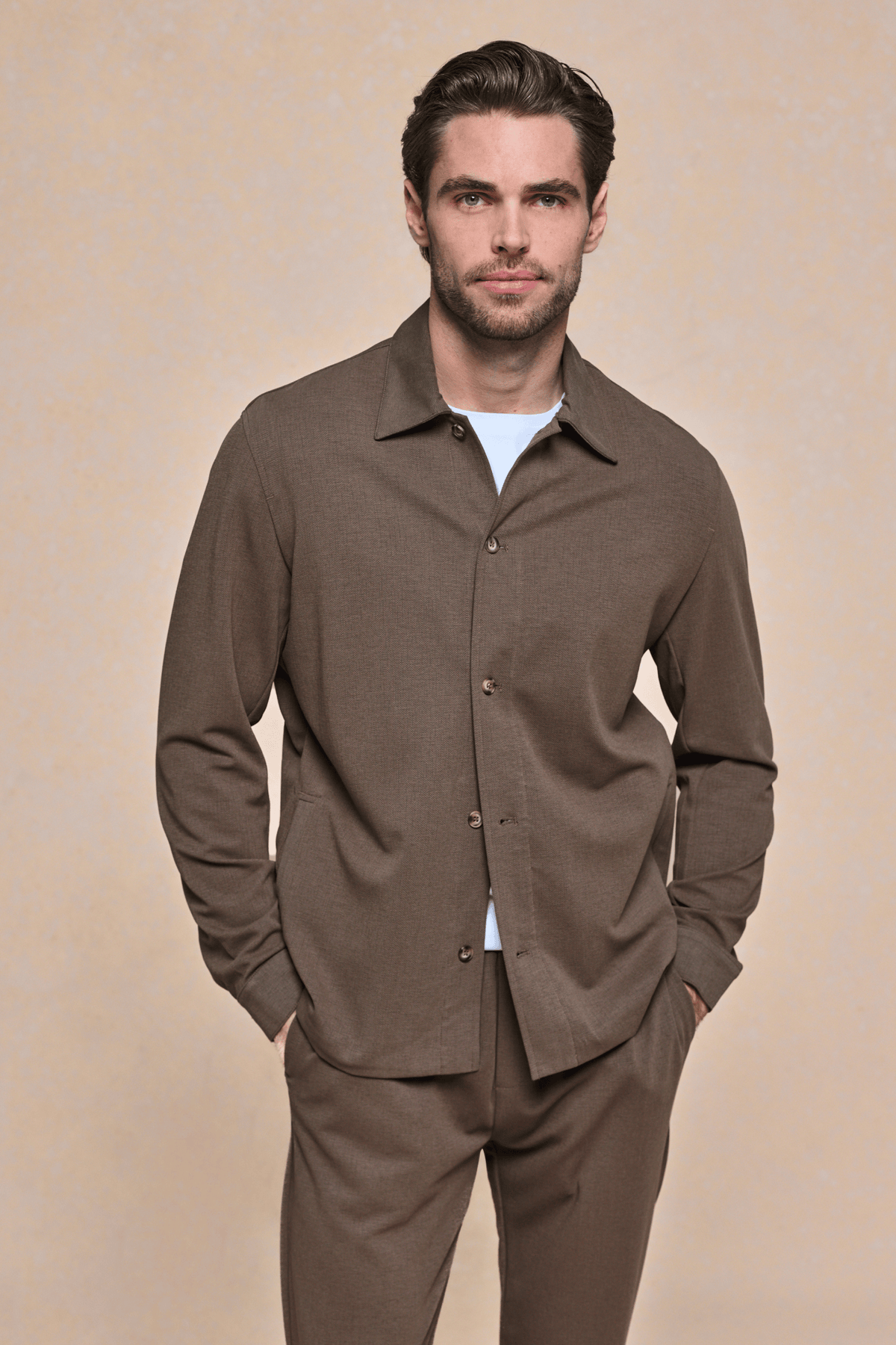 Geneva overshirt met textuur - Bruin