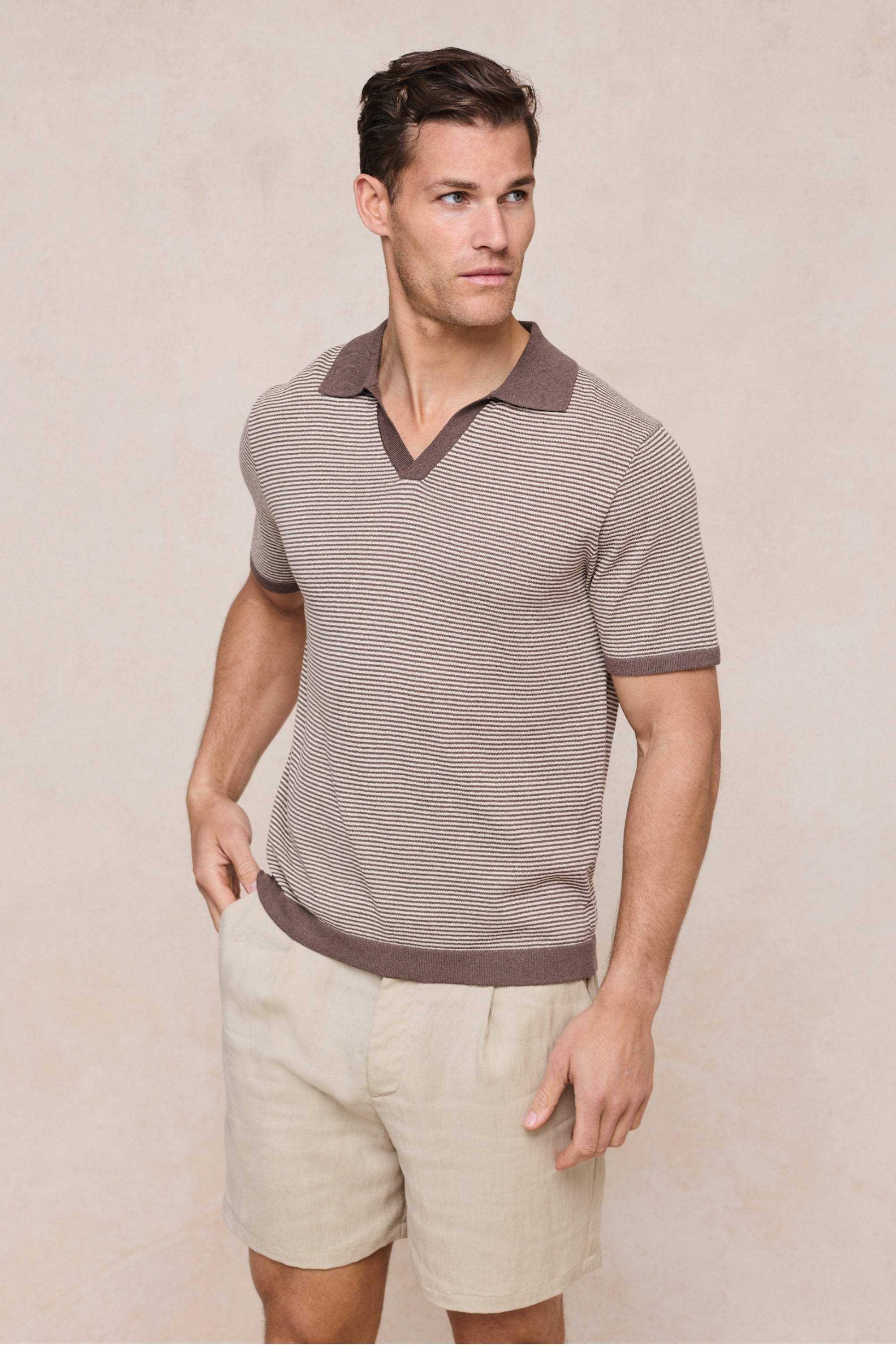 Antonio Polo met contrasterende bies en strepen van linnen - Bruin/Beige