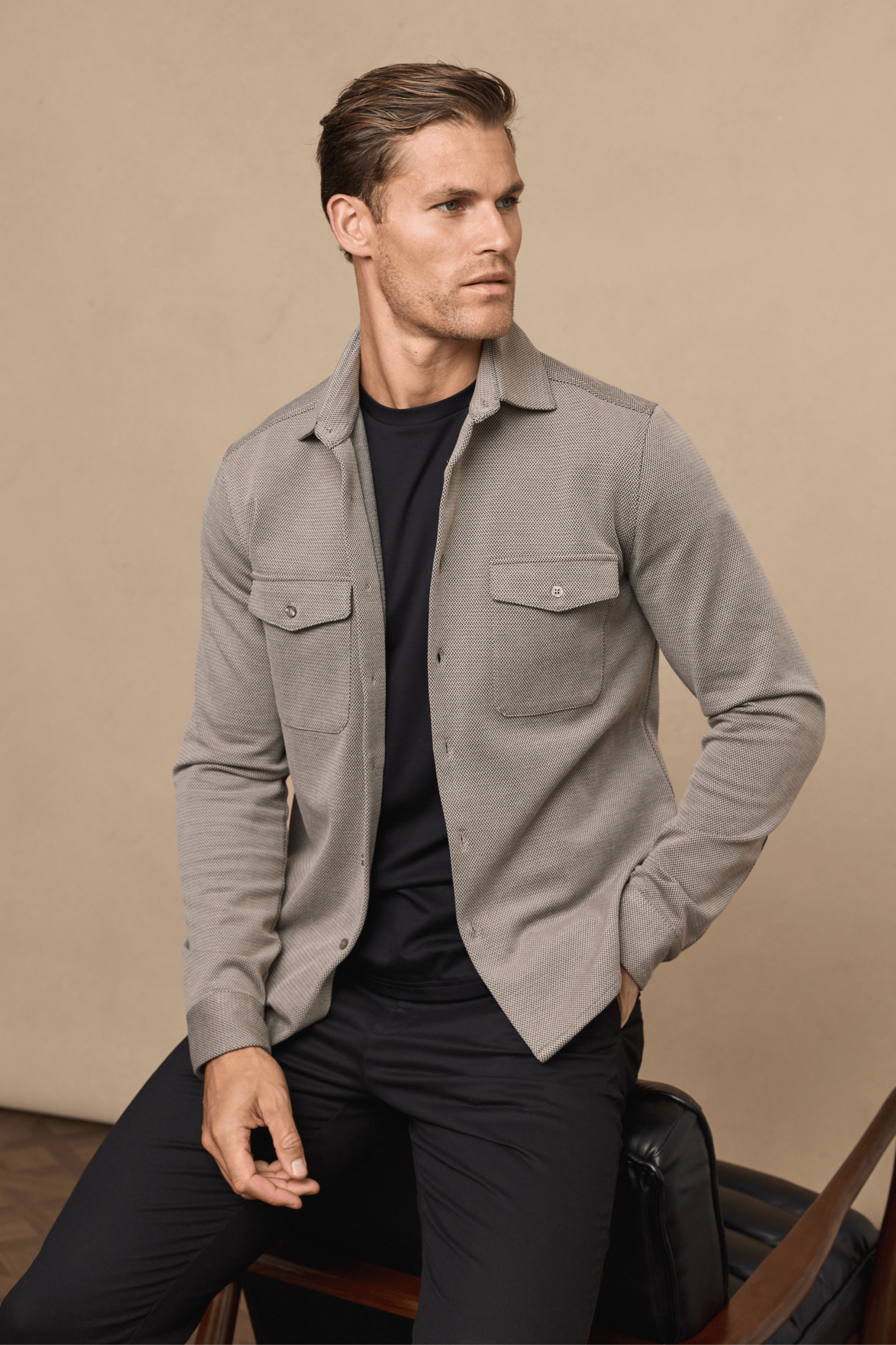 Jacques overshirt met textuur - Beige/Bruin