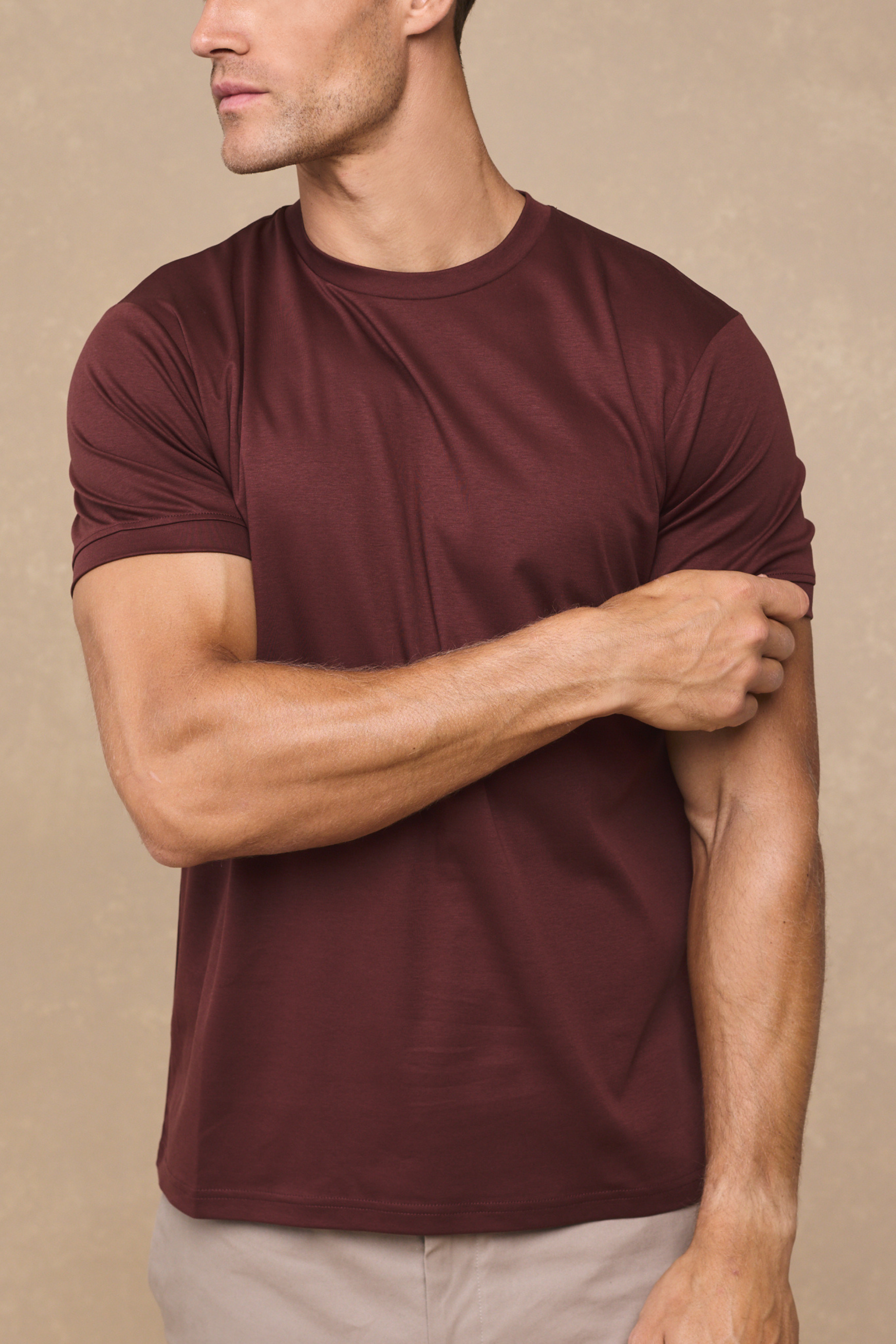 Luxe gemerceriseerd T-shirt - Roestbruin