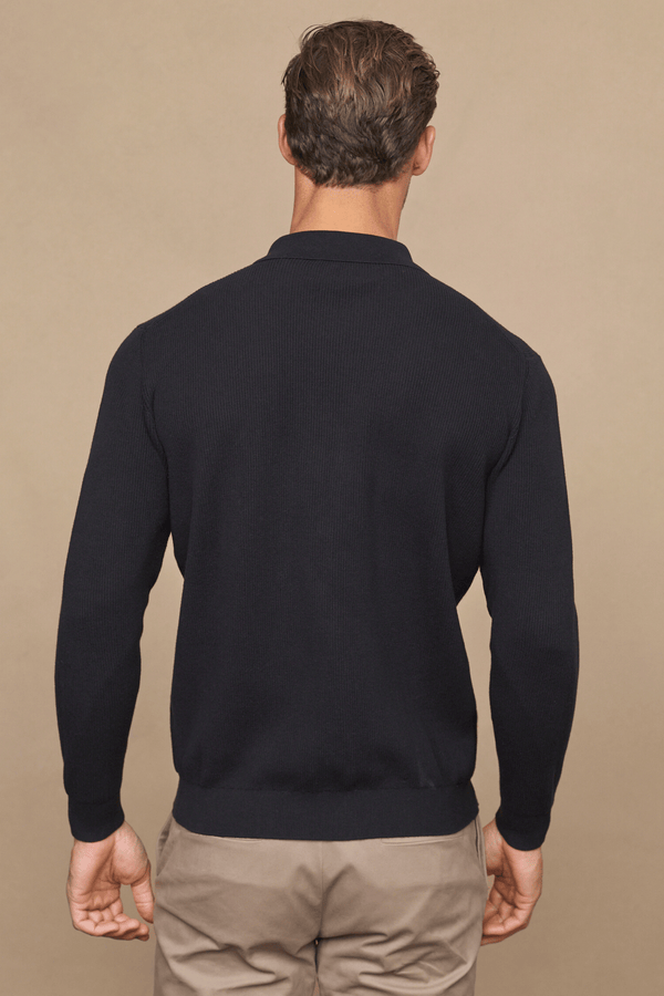 Elias Rib Top Pocket Cardigan - Zwart