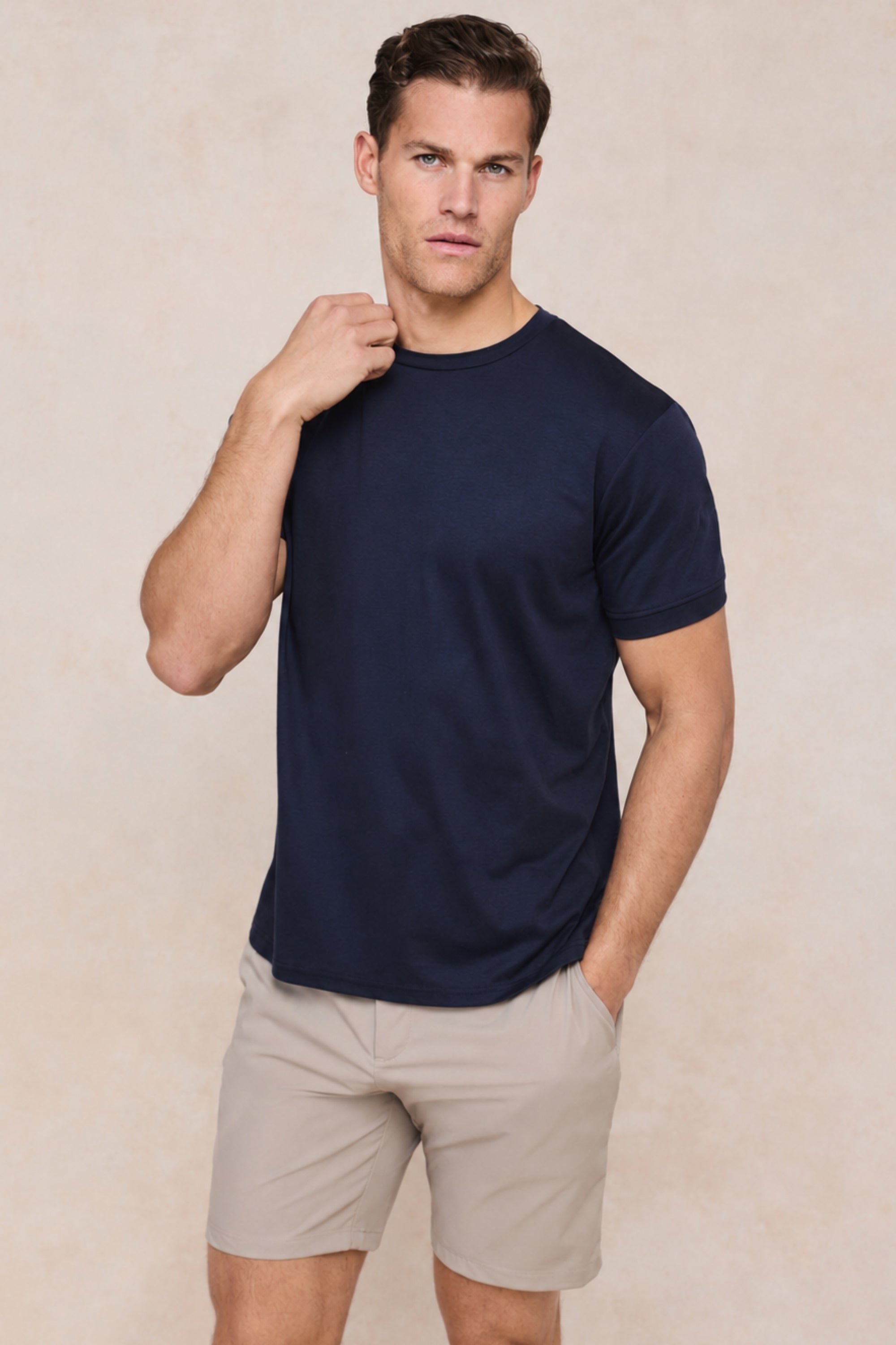 Luxe gemerceriseerd T-shirt - Marineblauw