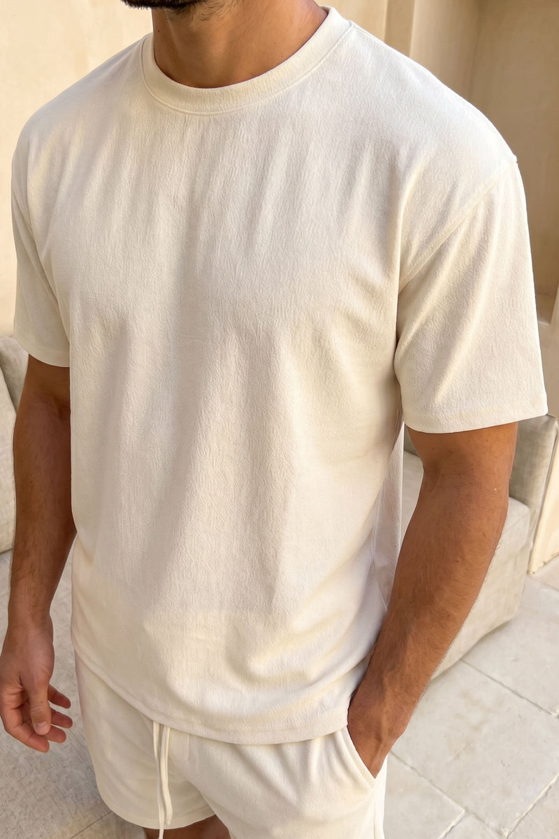 Tomas T-shirt met ronde hals en kreukels - Ecru