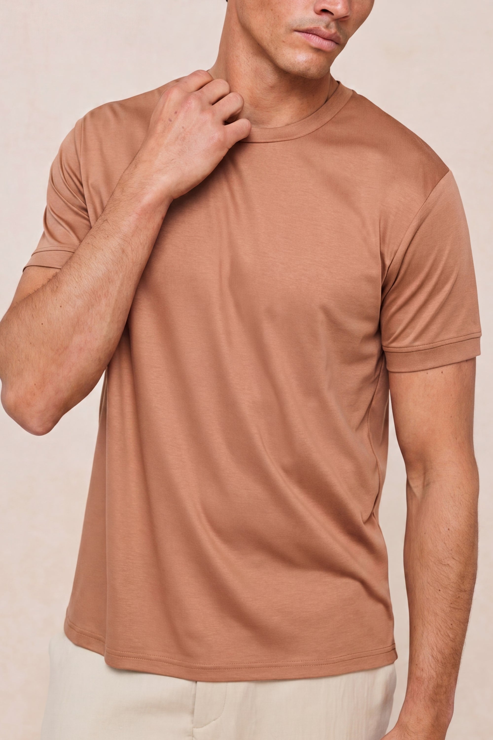 Luxe gemerceriseerd T-shirt - Roestbruin
