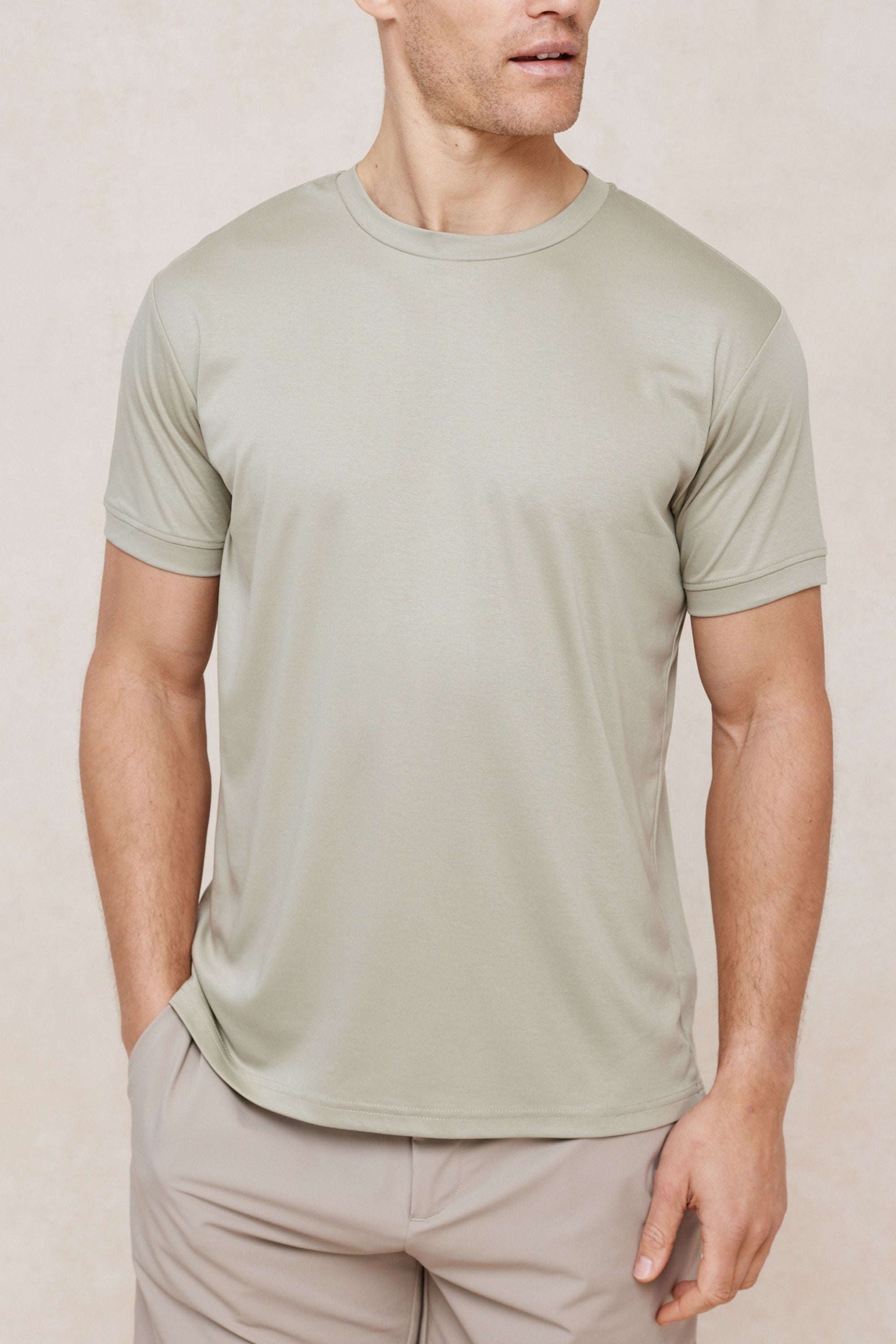 Luxe gemerceriseerd T-shirt - Licht saliegroen