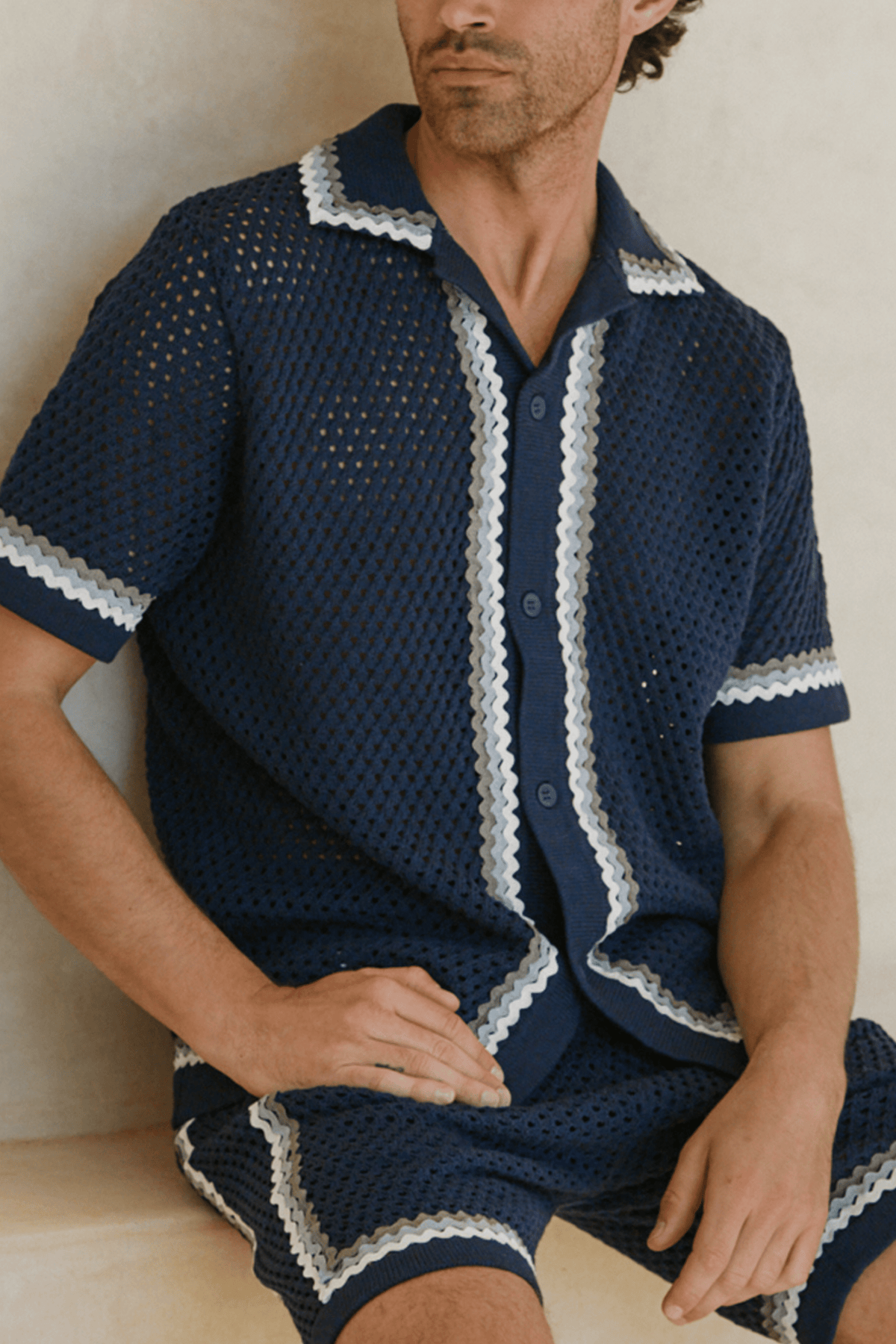 Marconi gehaakt gebreid shirt - Marineblauw