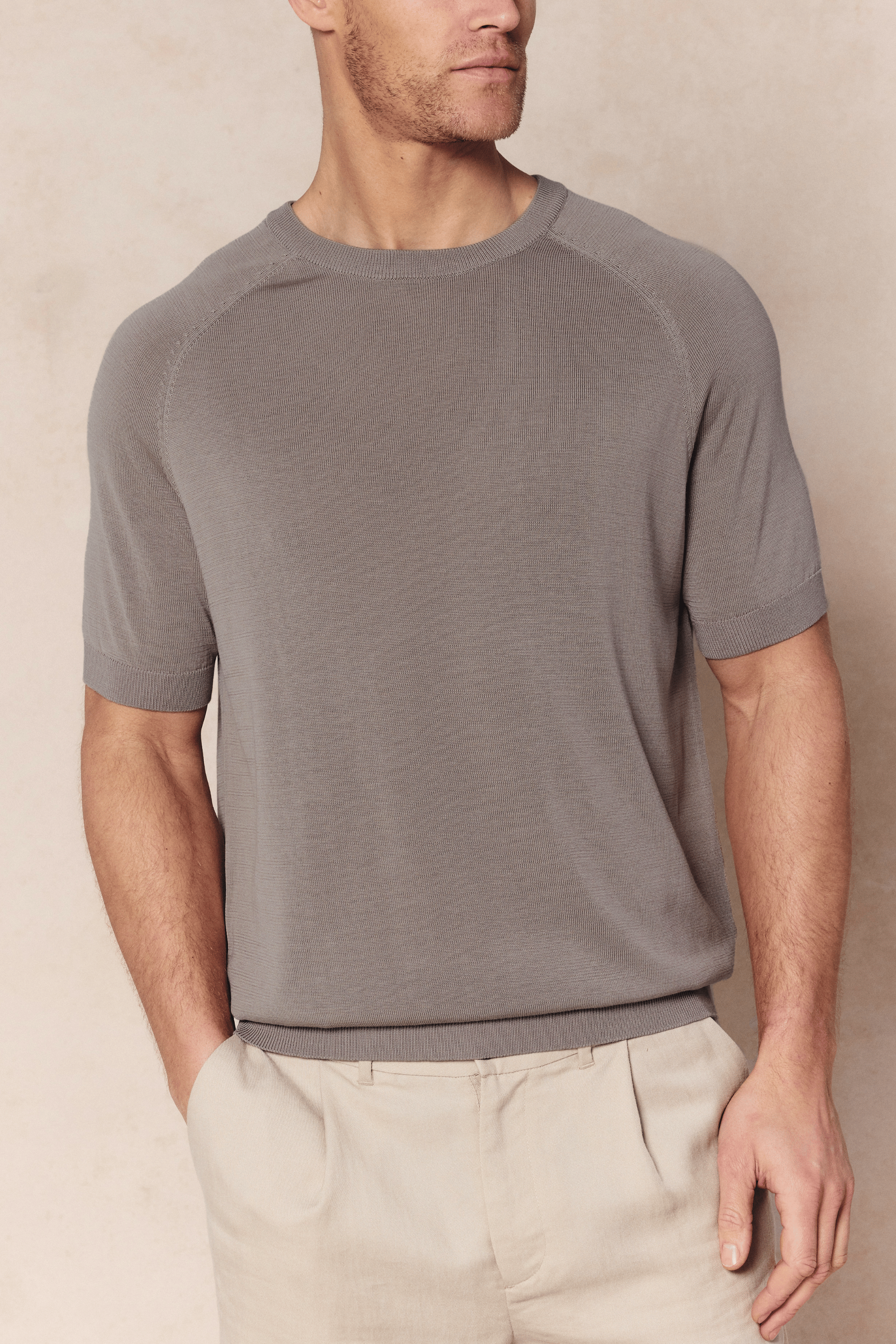 Riera gebreid T-shirt met ronde hals - Zandkleur