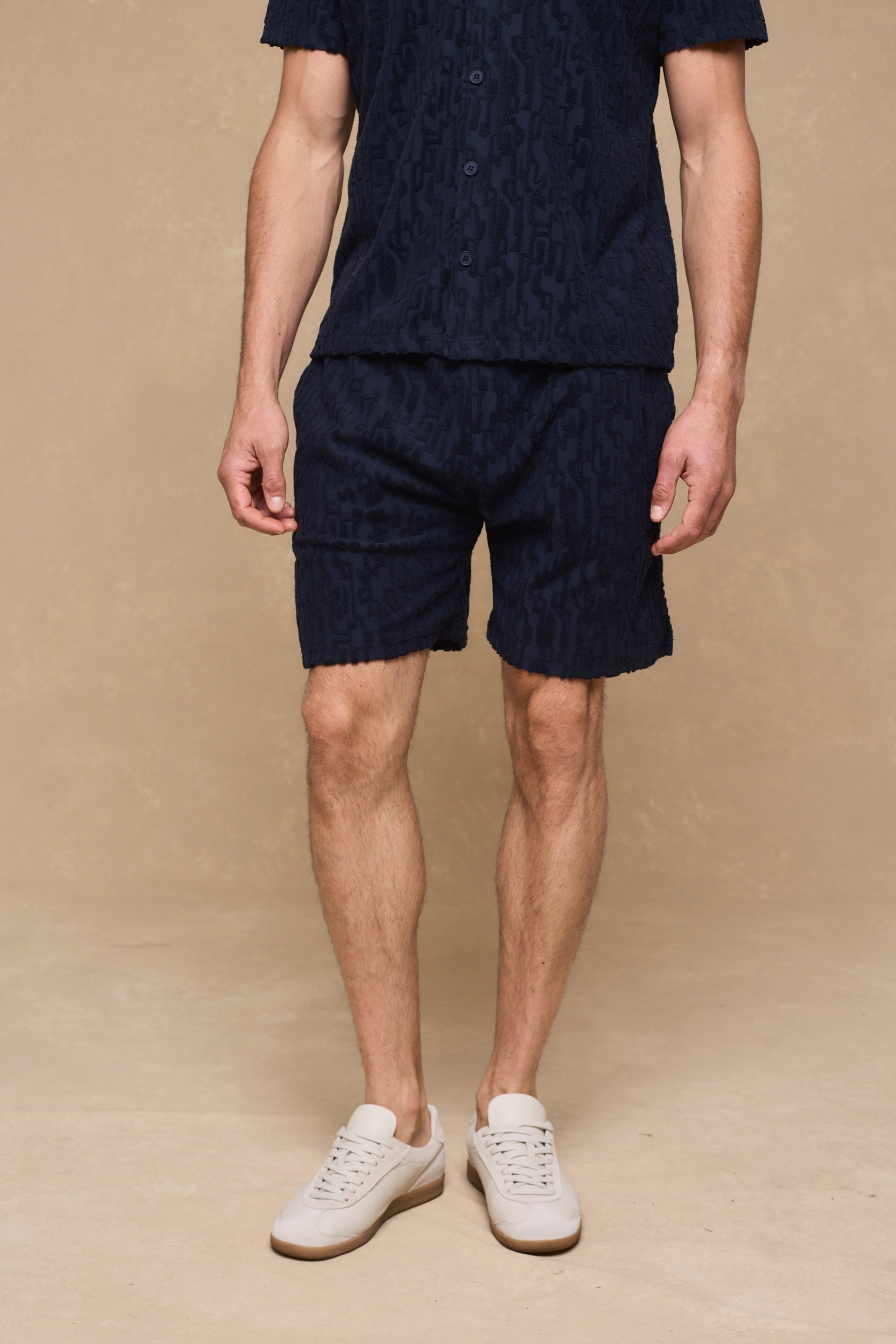 Fausto korte broek met fluweelachtige badstof - marineblauw