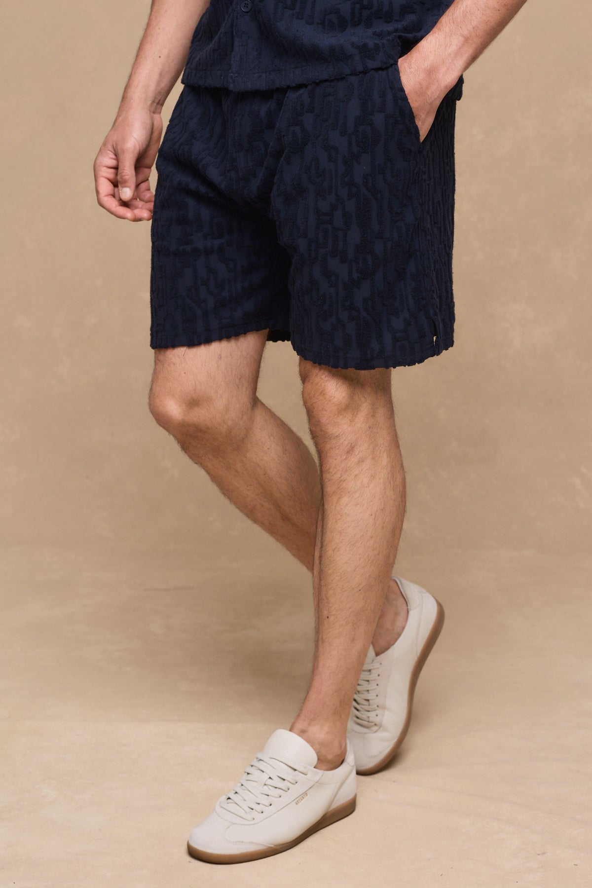 Fausto korte broek met fluweelachtige badstof - marineblauw