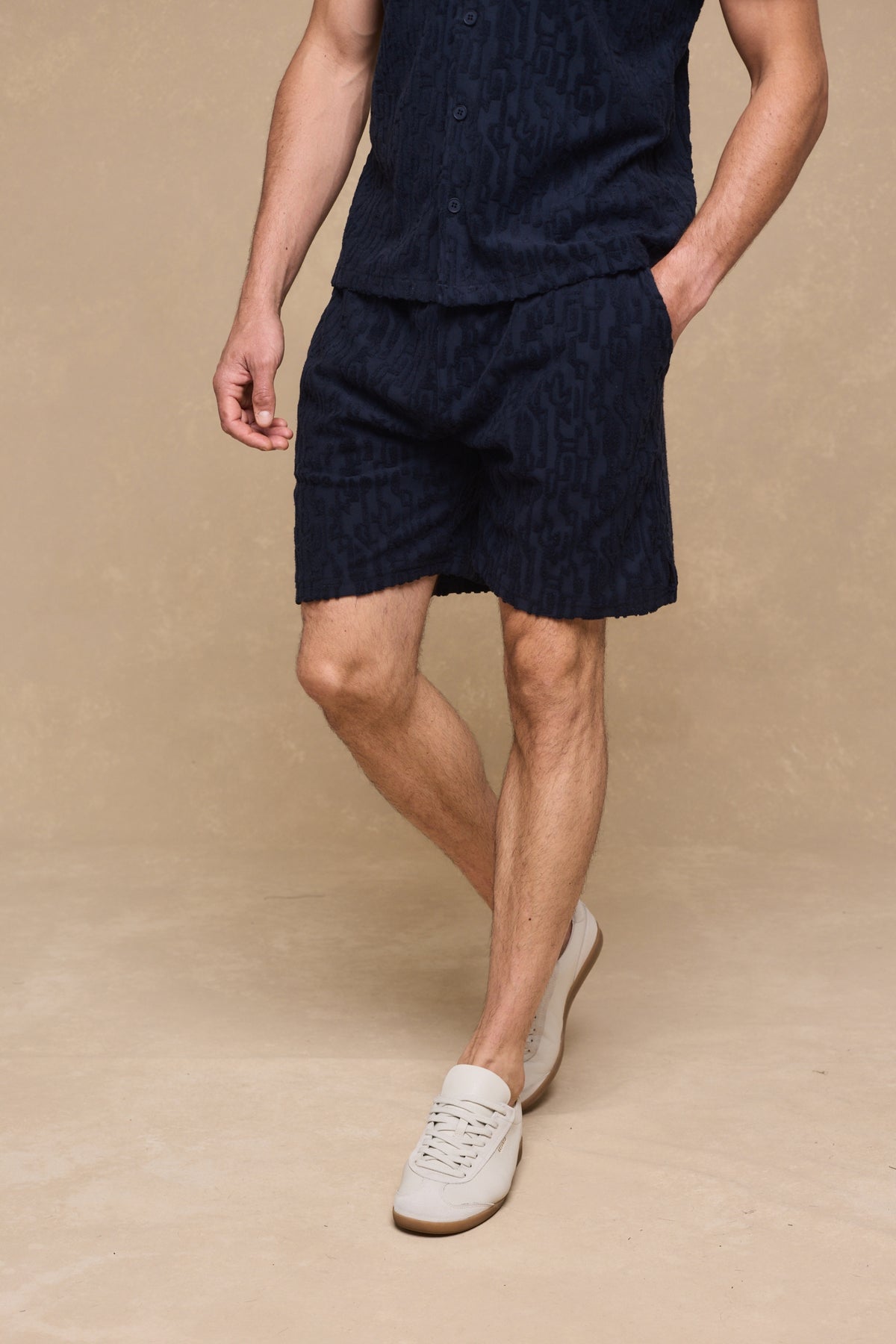 Fausto korte broek met fluweelachtige badstof - marineblauw