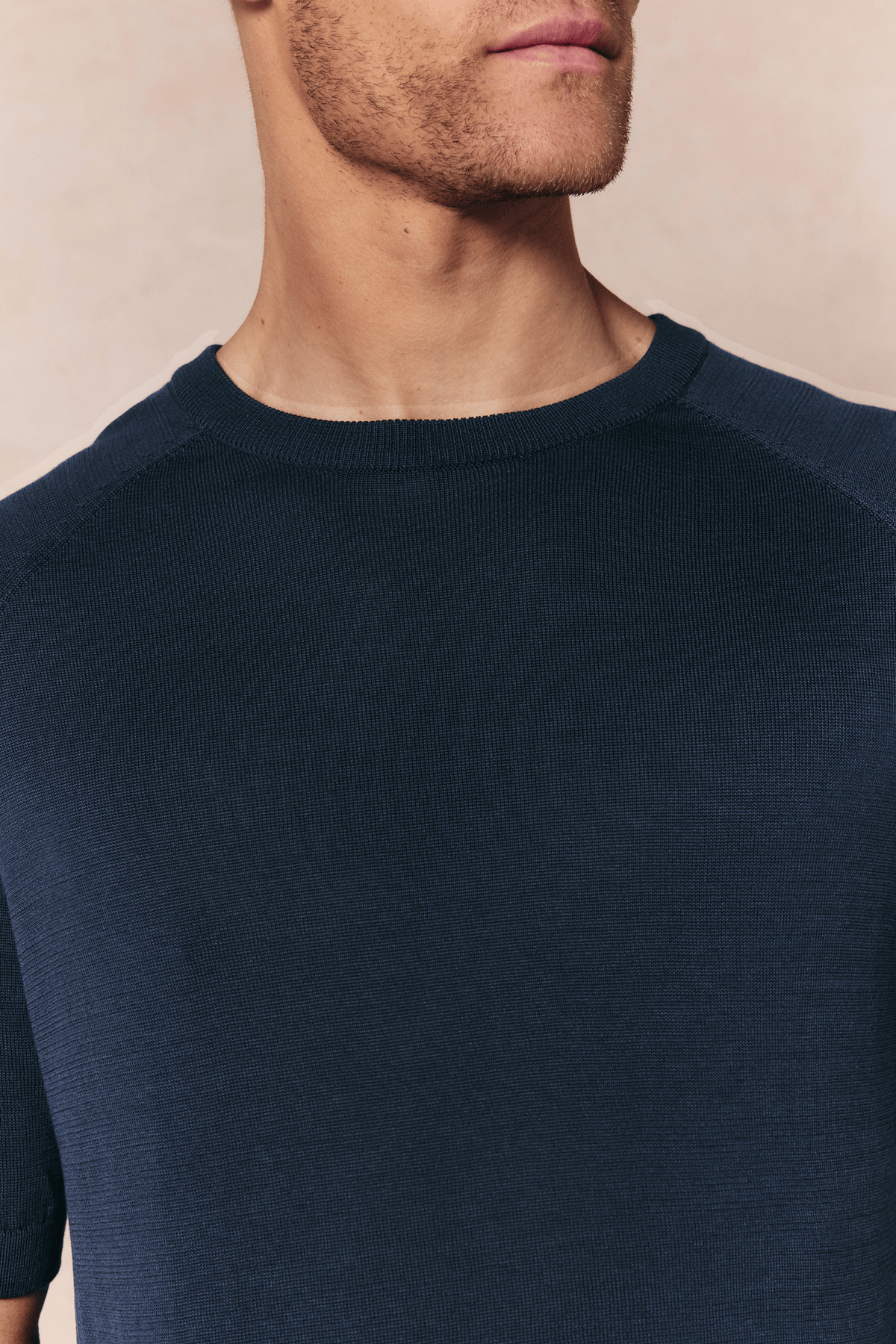 Riera gebreid T-shirt met ronde hals - Middernachtblauw