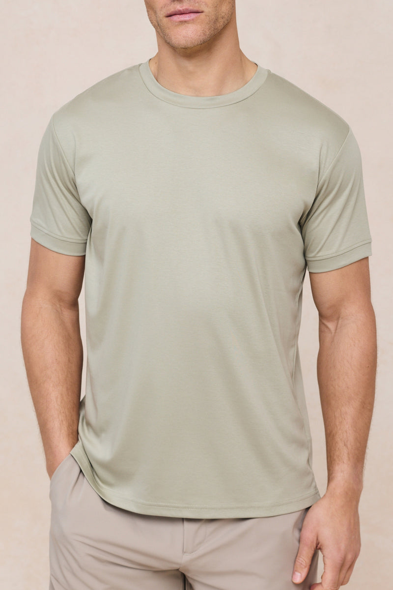 Luxe gemerceriseerd T-shirt - Licht saliegroen