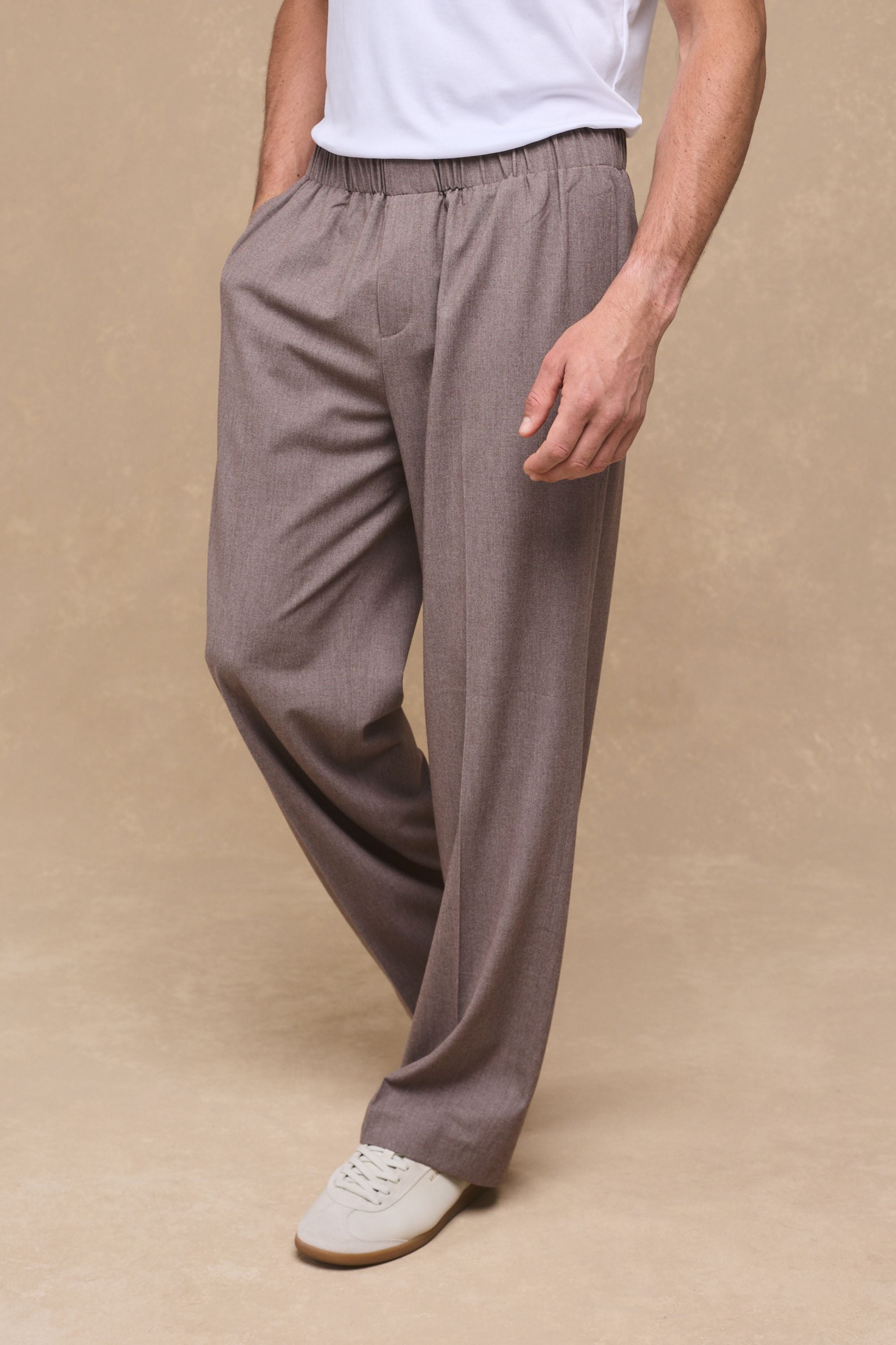 Johan Elasticated Waist Relaxed Fit Trouser - Taupe Marl