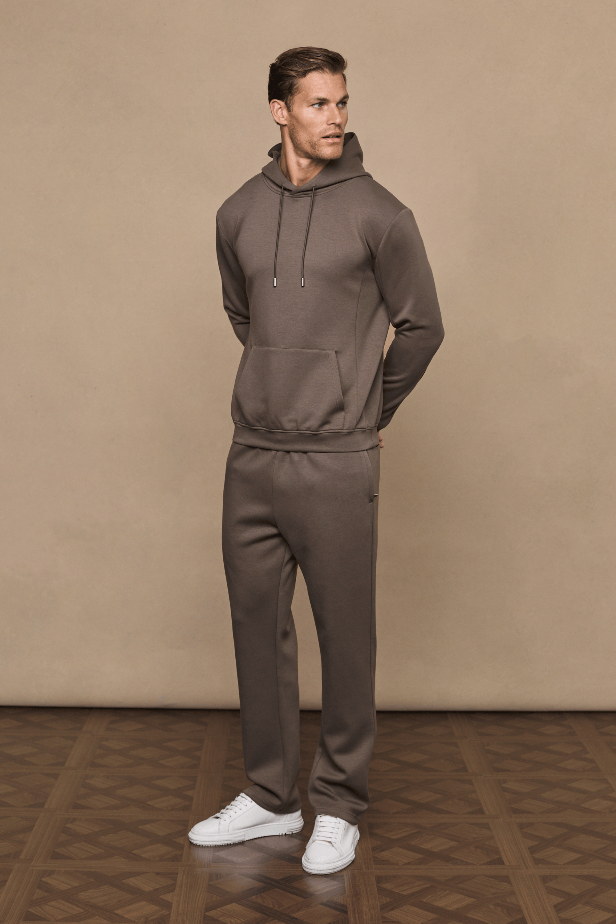 Luxe joggingbroek met rechte pijpen - Verbrande olijfgroen