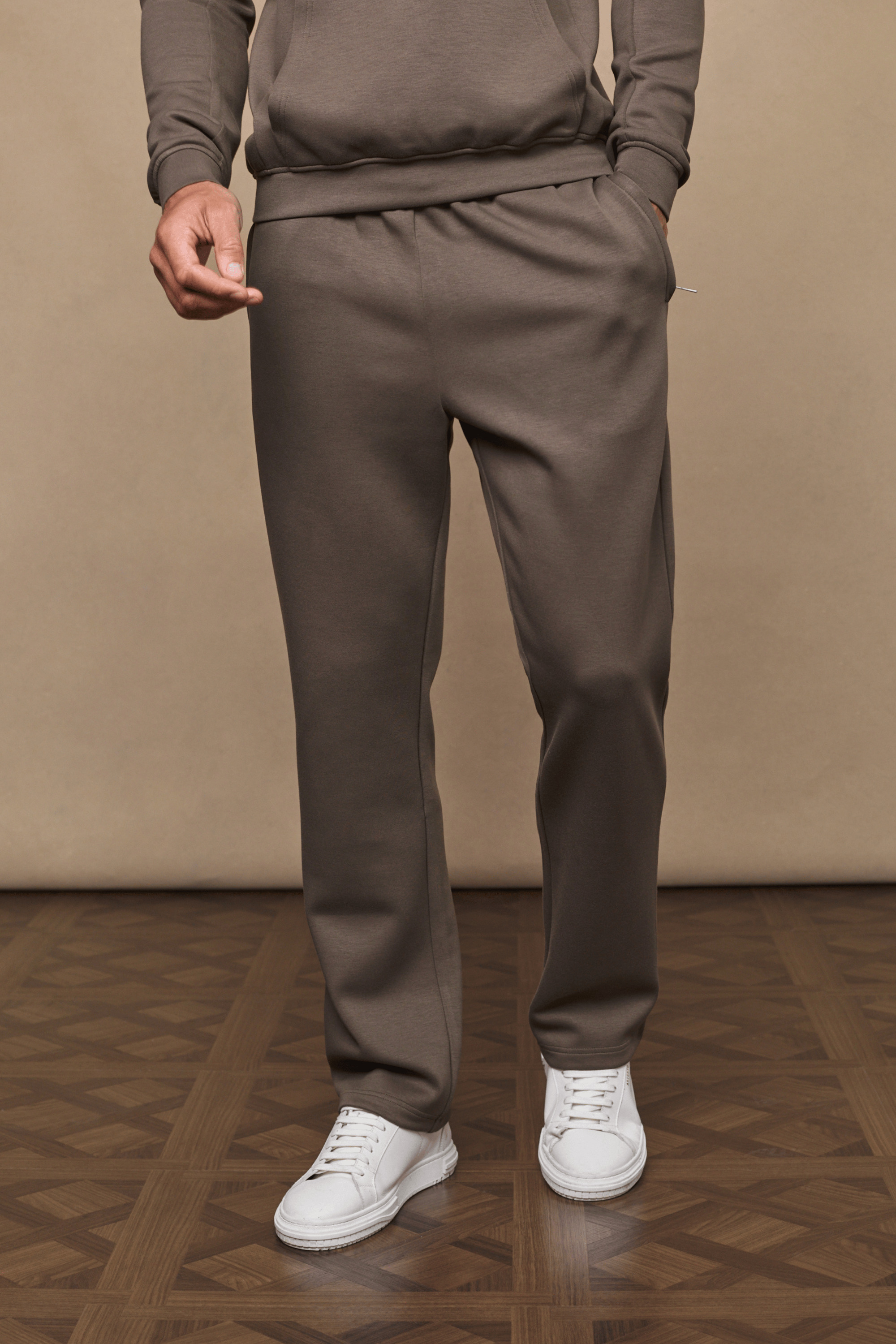 Luxe joggingbroek met rechte pijpen - Verbrande olijfgroen