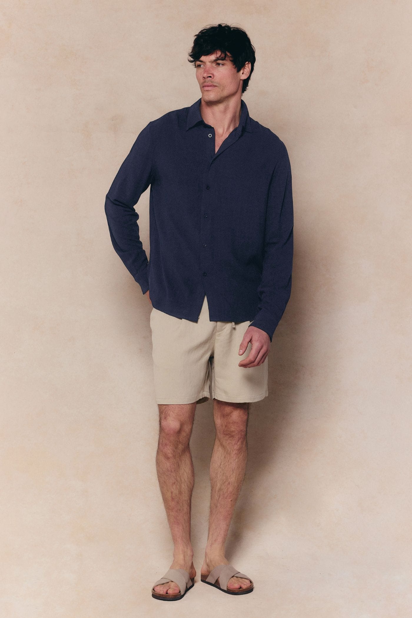 Cami Linen Classic Collar Shirt - Navy