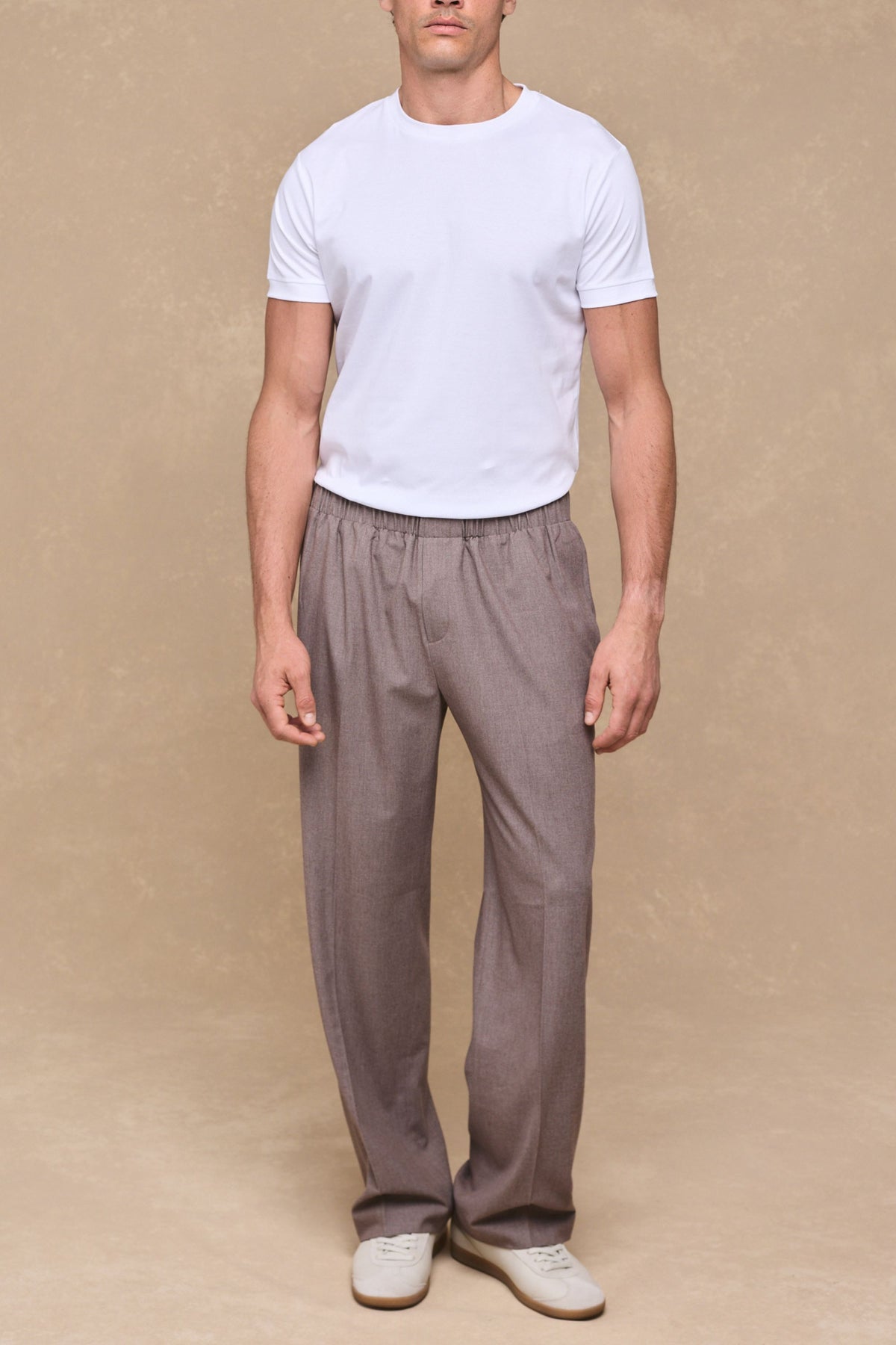 Johan Elasticated Waist Relaxed Fit Trouser - Taupe Marl