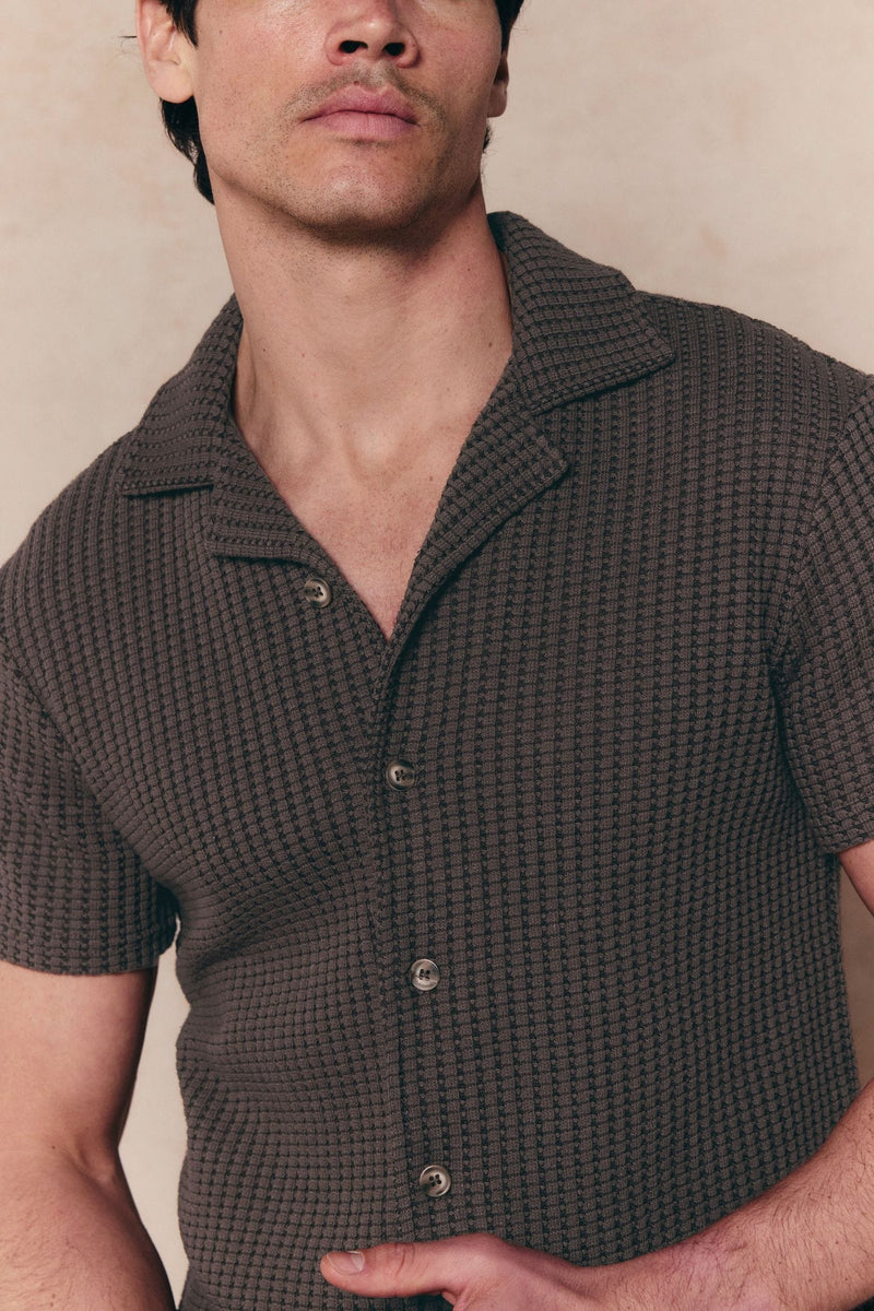 Marcos overhemd met wafelpatroon en korte mouwen - Bruin