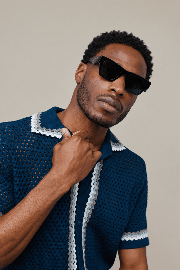 Marconi gehaakt gebreid shirt - Marineblauw