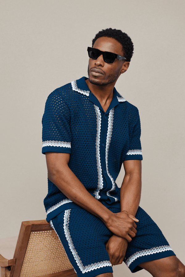 Marconi gehaakt gebreid shirt - Marineblauw