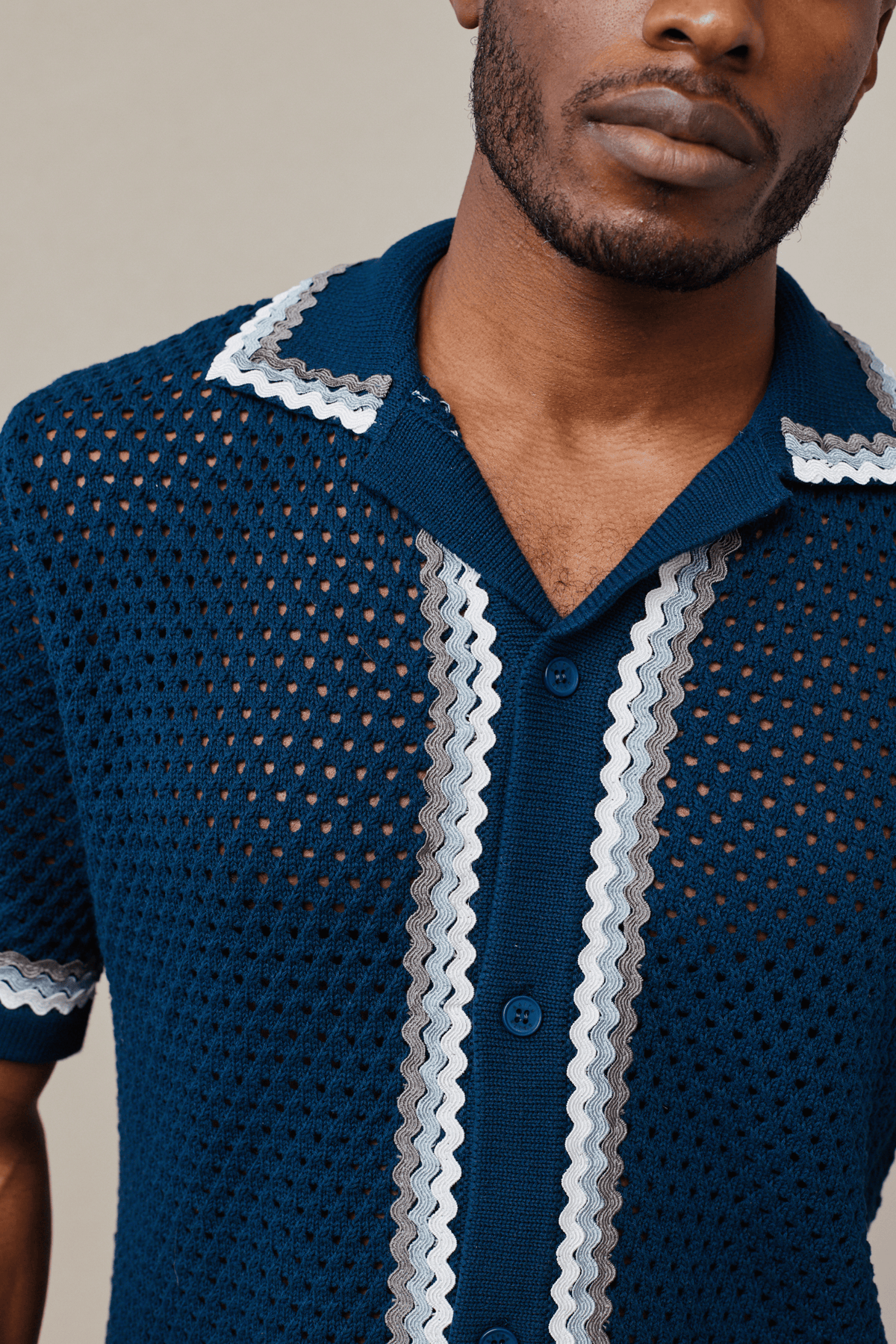 Marconi gehaakt gebreid shirt - Marineblauw