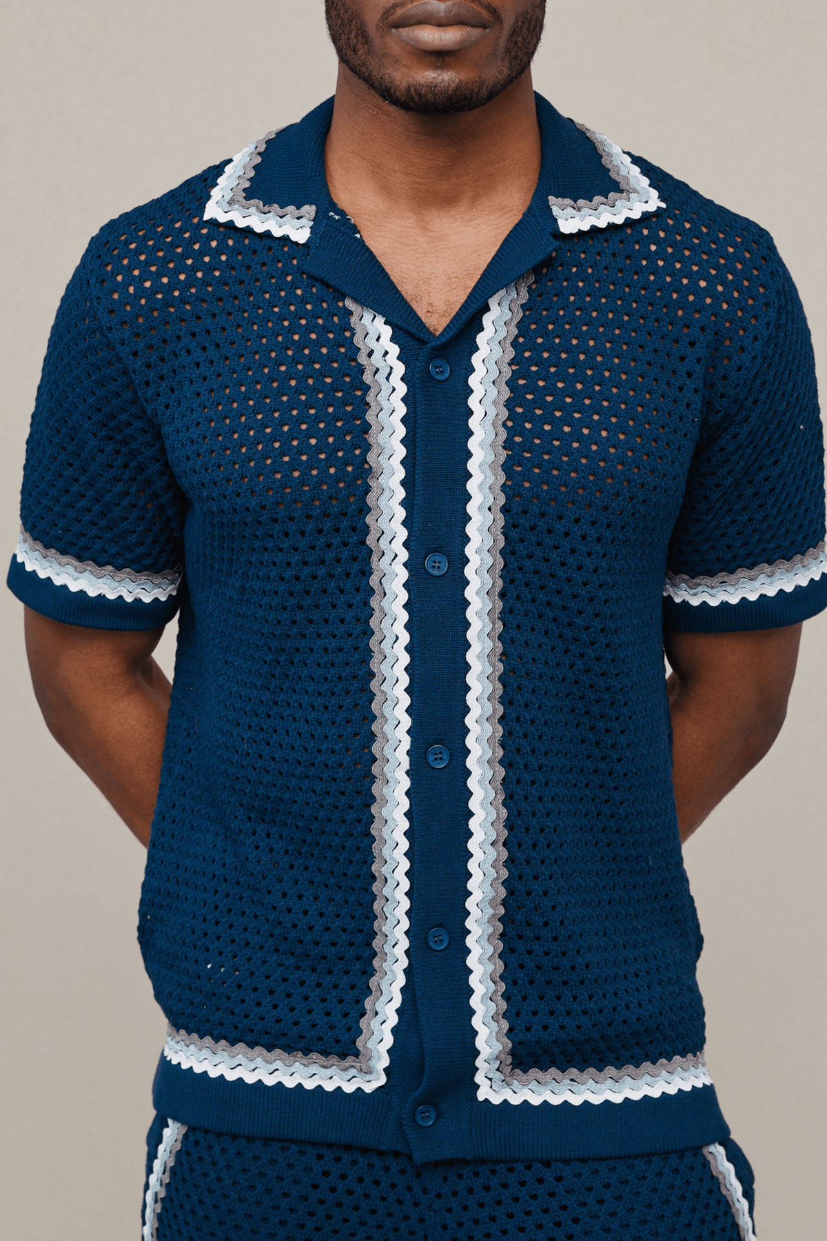 Marconi gehaakt gebreid shirt - Marineblauw