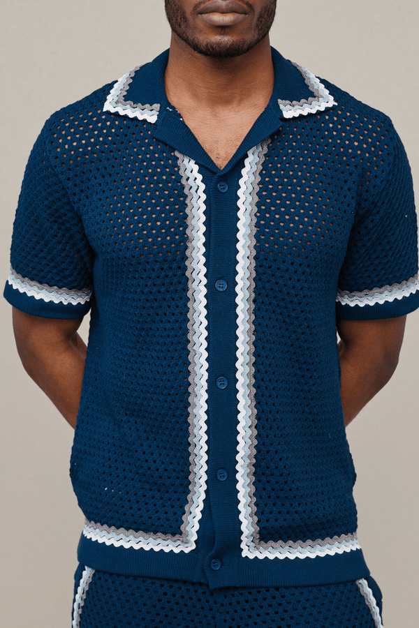 Marconi gehaakt gebreid shirt - Marineblauw