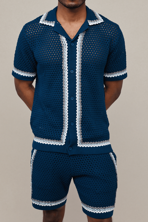 Marconi gehaakt gebreid shirt - Marineblauw