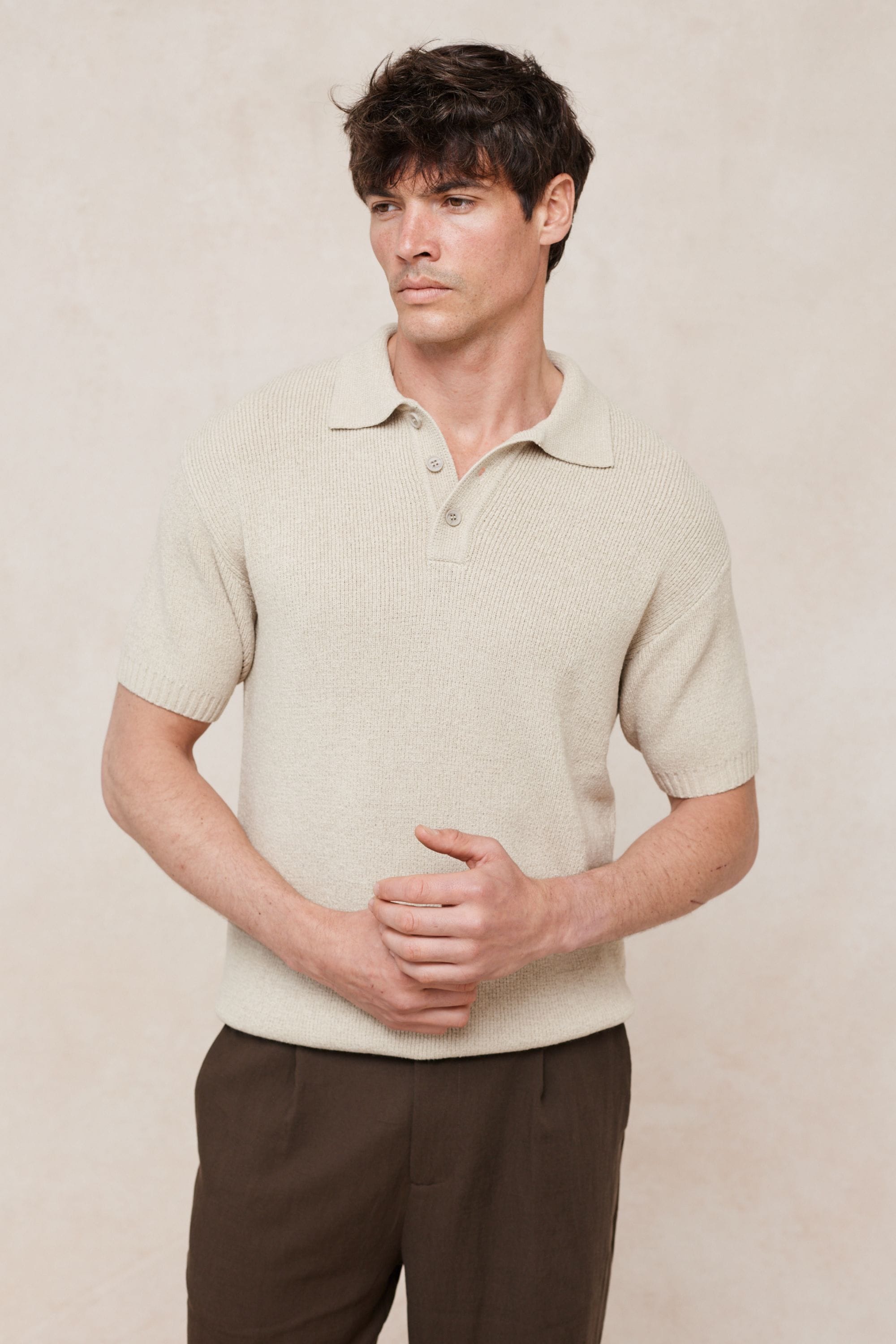 Sorelle Polo met korte mouwen en ribgebreide afwerking - Zandkleur