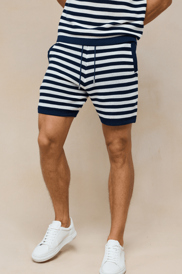 Lattolo Gestreept Gebreid Short - Marine/Ecru