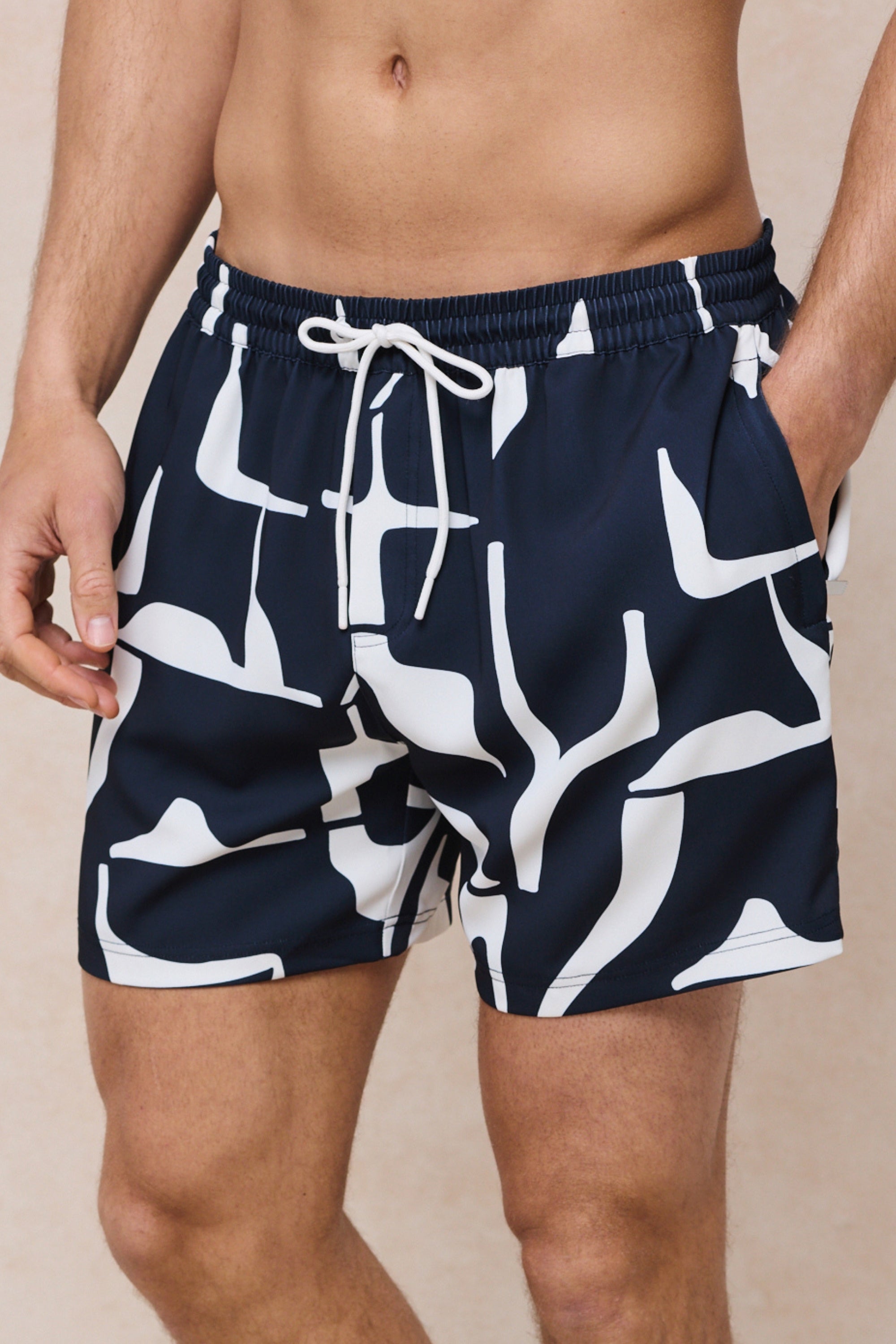 Massira zwembroek met elastische tailleband - Marineblauw/Ecru