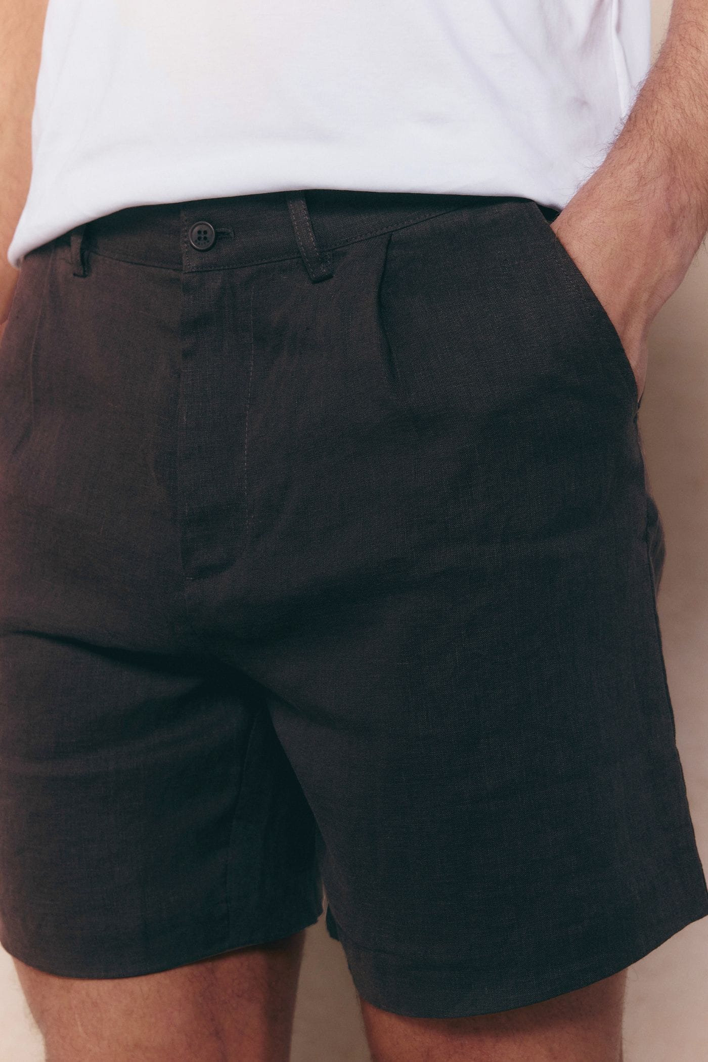 Javier linnen short met geplooide tailleband - bruin