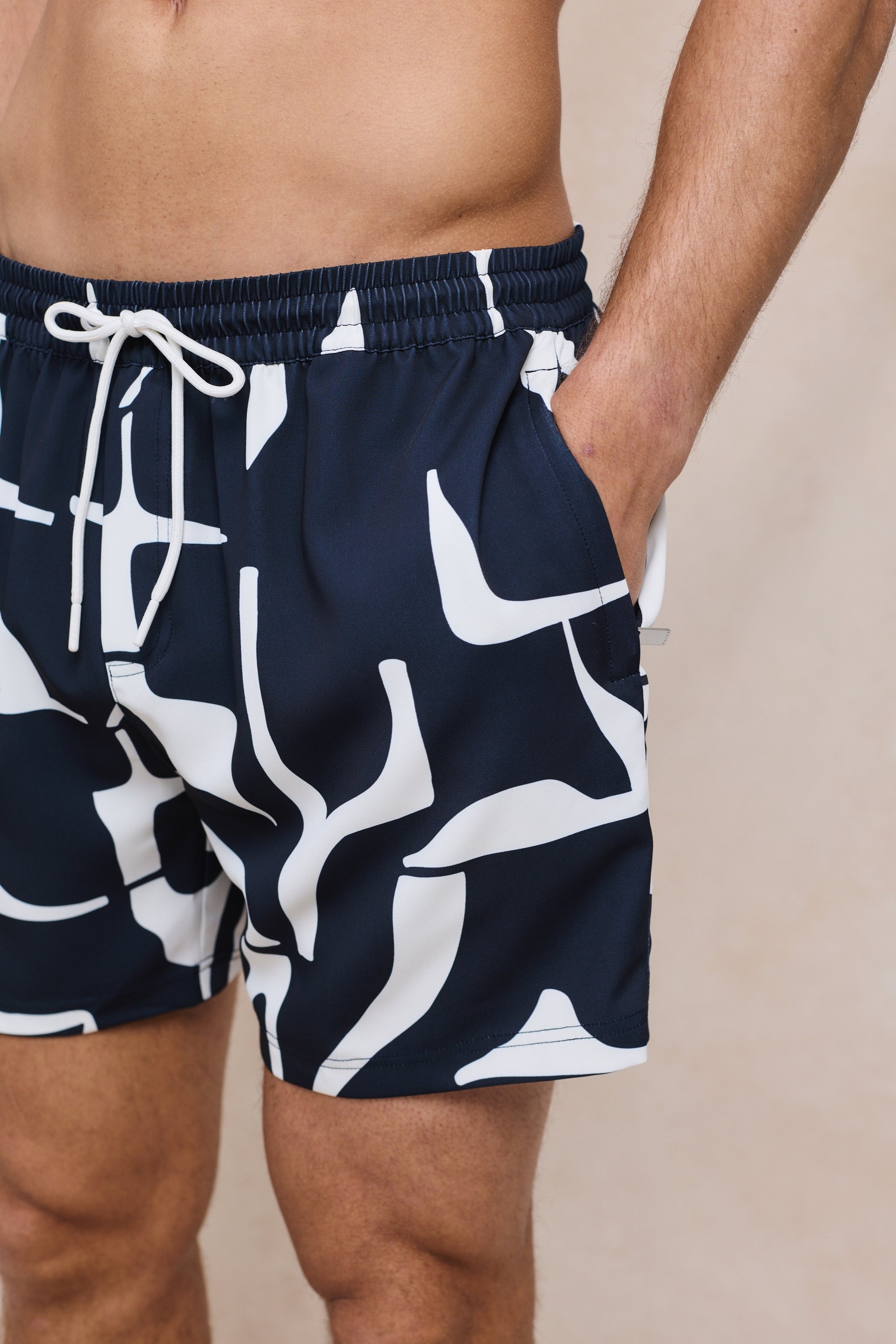 Massira zwembroek met elastische tailleband - Marineblauw/Ecru