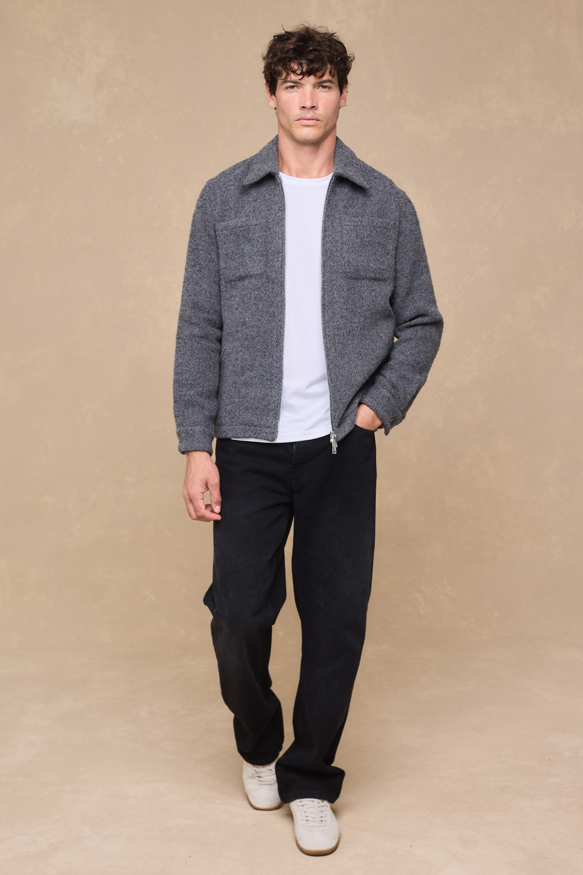 Reid Zip Through Overshirt - Charcoal