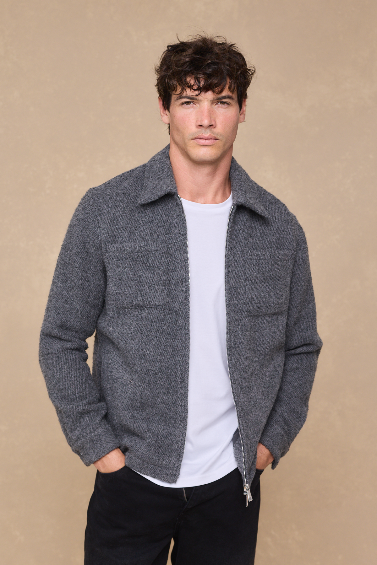 Reid Zip Through Overshirt - Charcoal