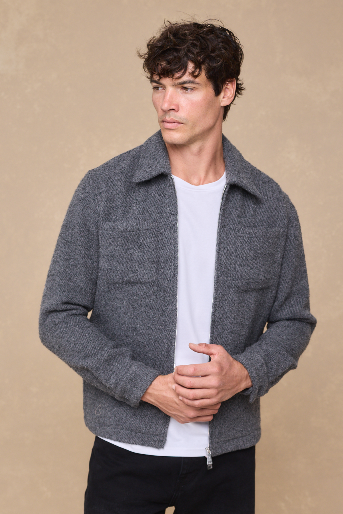 Reid Zip Through Overshirt - Charcoal