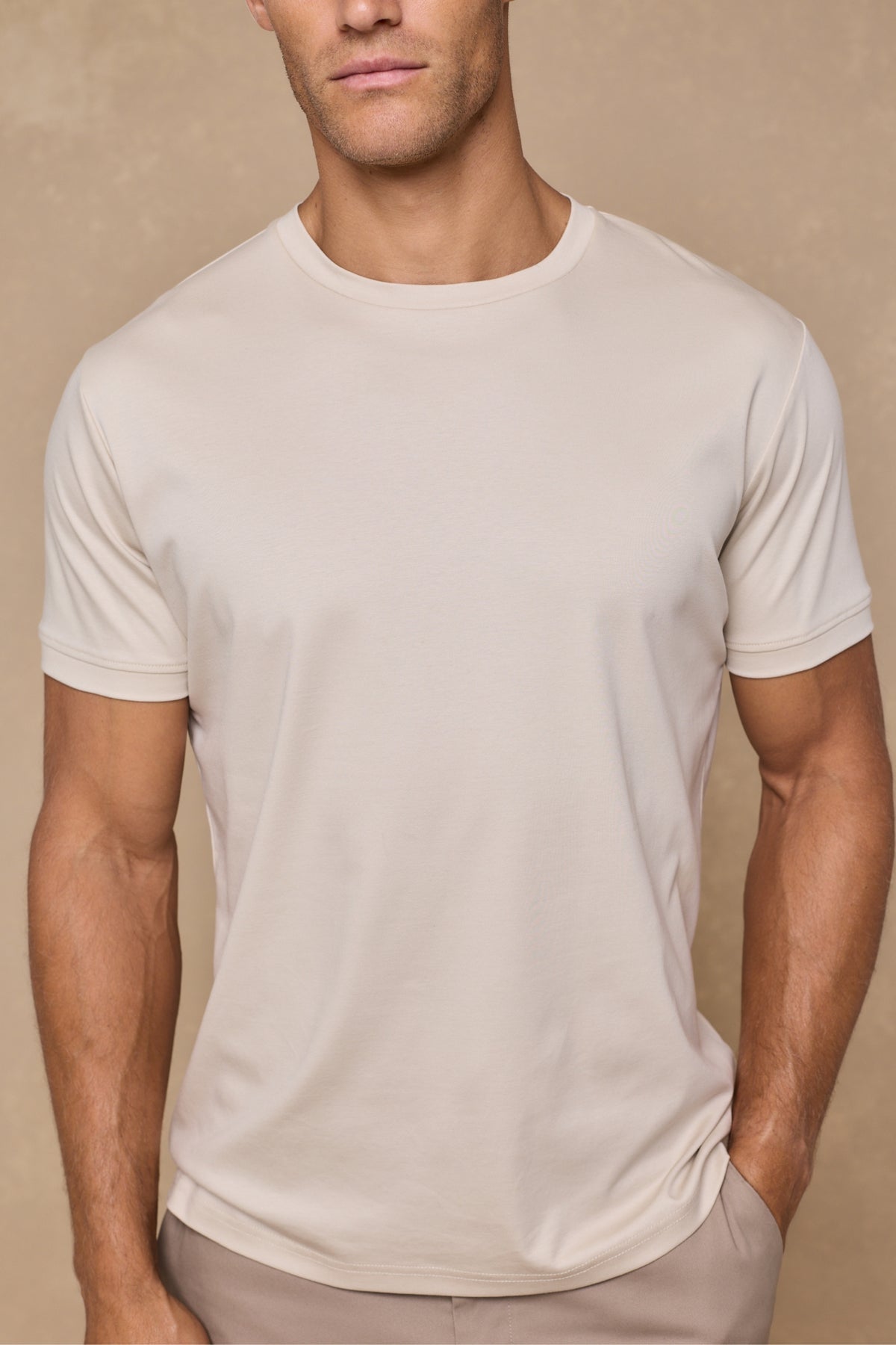 Luxe gemerceriseerd T-shirt - Beige