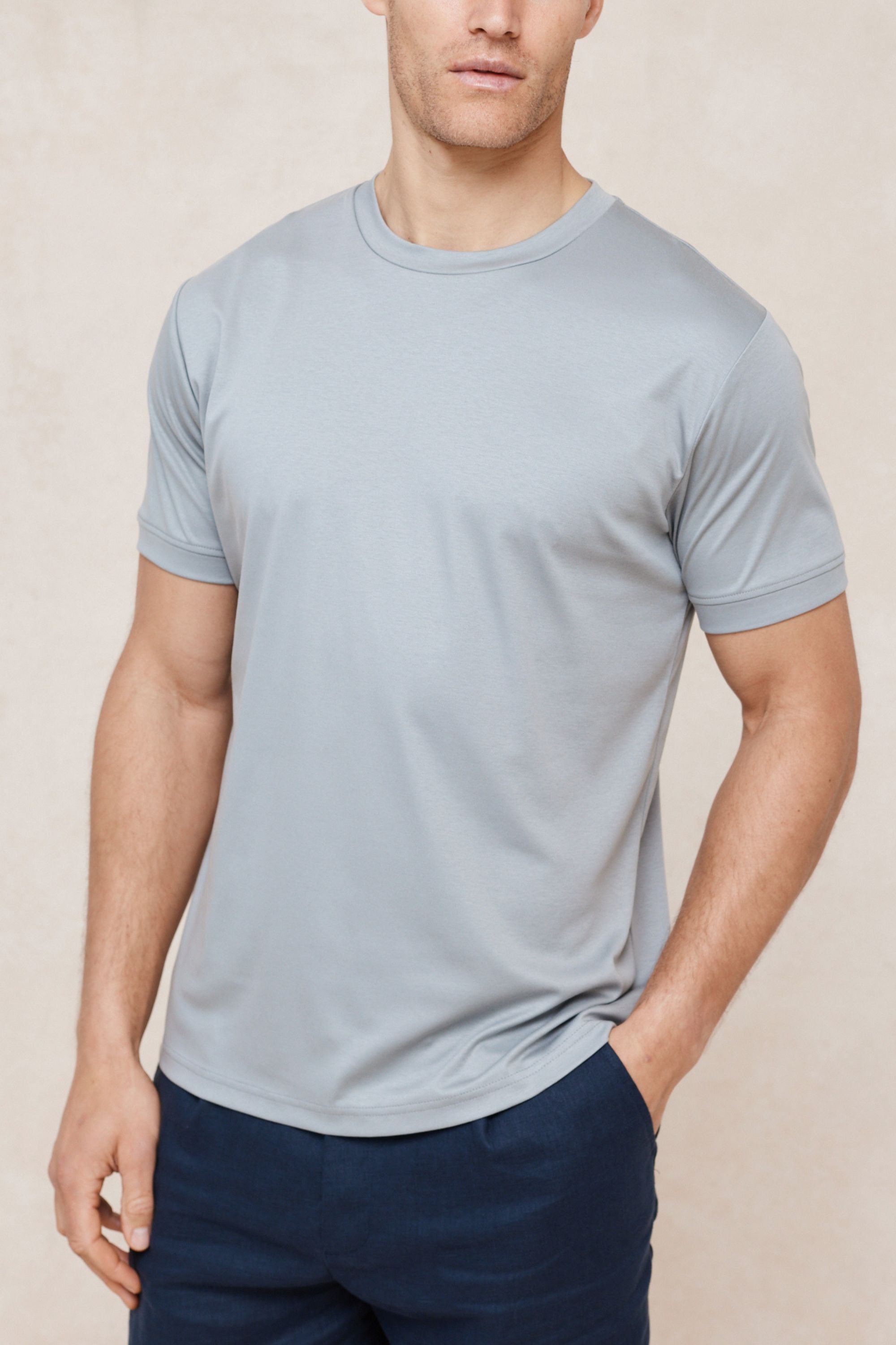 Luxe gemerceriseerd T-shirt - Licht tinblauw