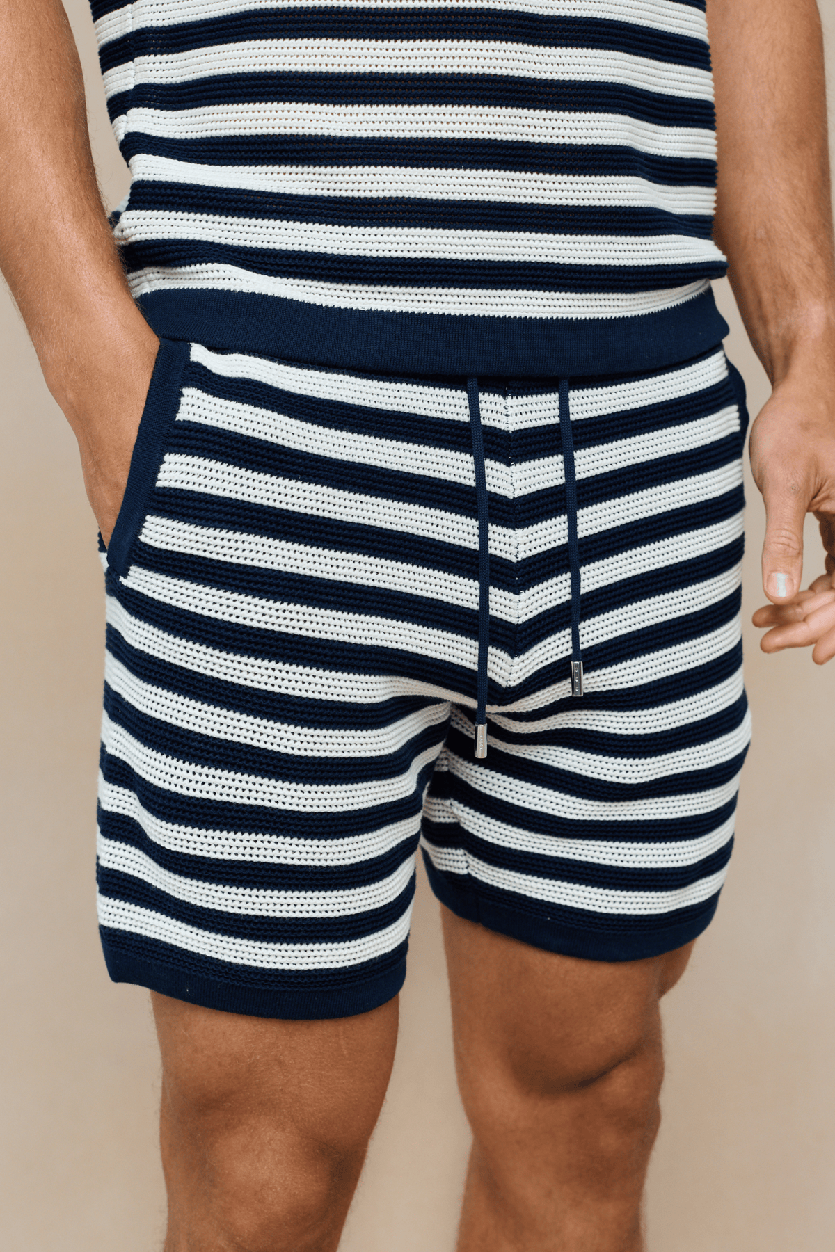 Lattolo Striped Knit Short - Navy/Ecru