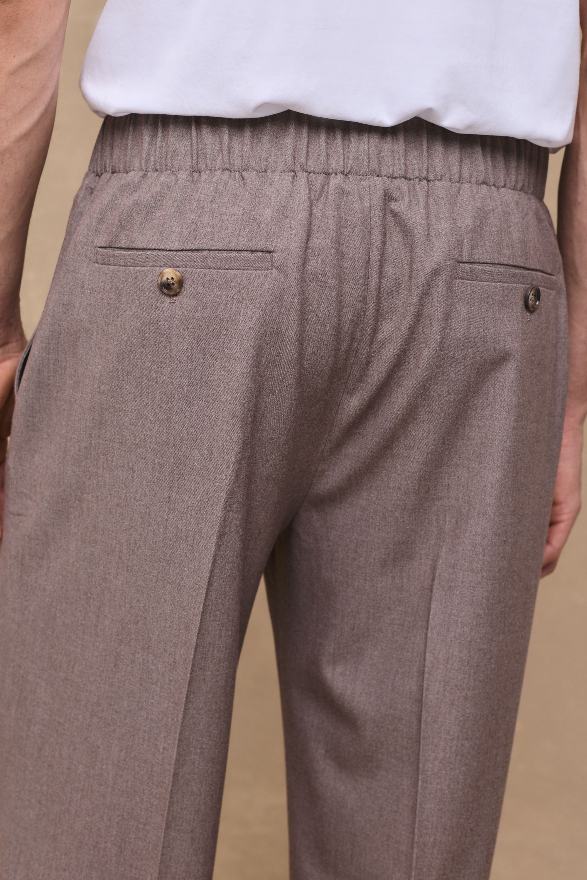 Johan Elasticated Waist Relaxed Fit Trouser - Taupe Marl