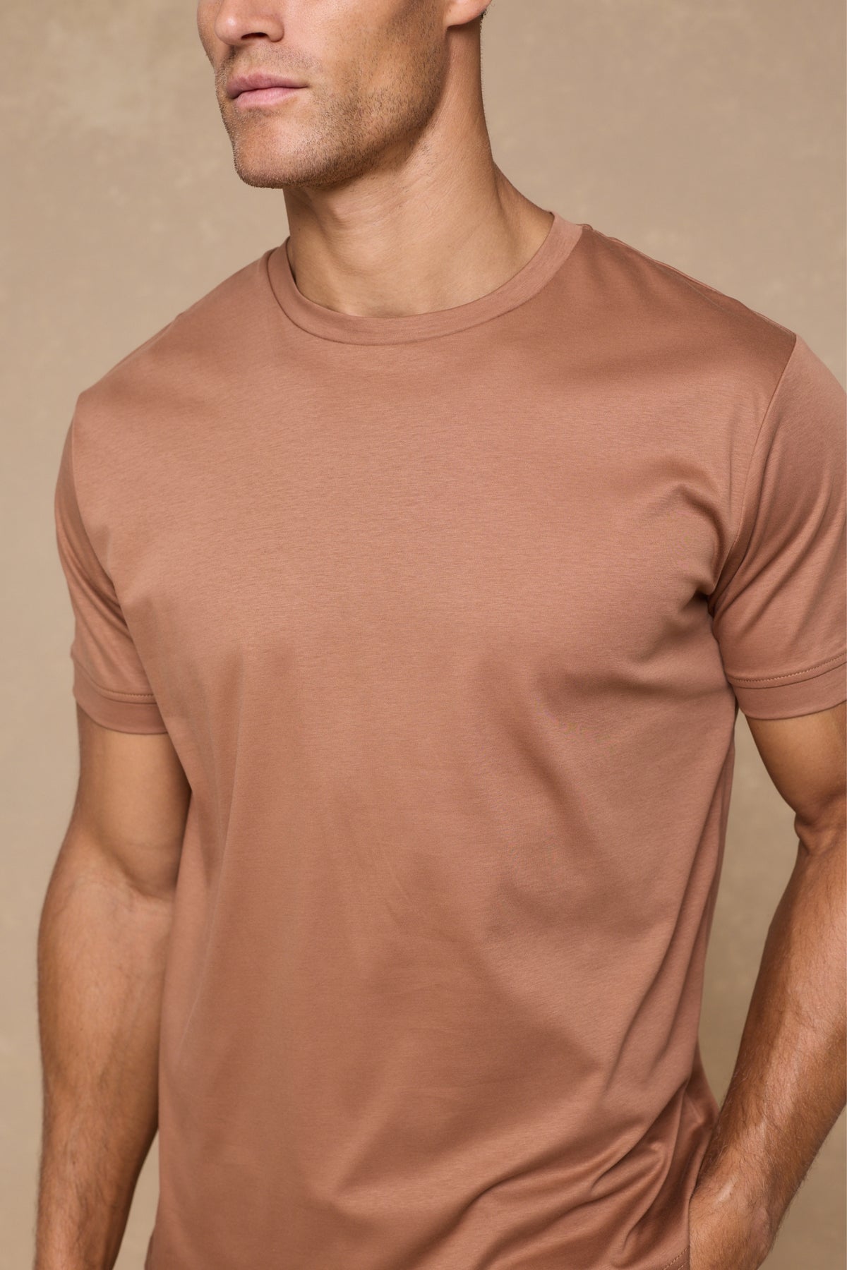Luxe gemerceriseerd T-shirt - Roestbruin