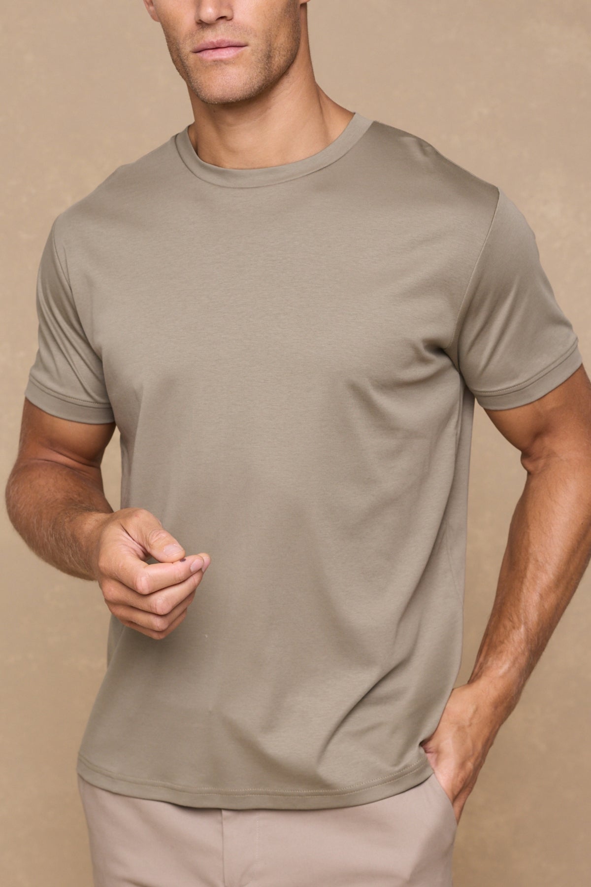 Luxe gemerceriseerd T-shirt - Donker saliegroen