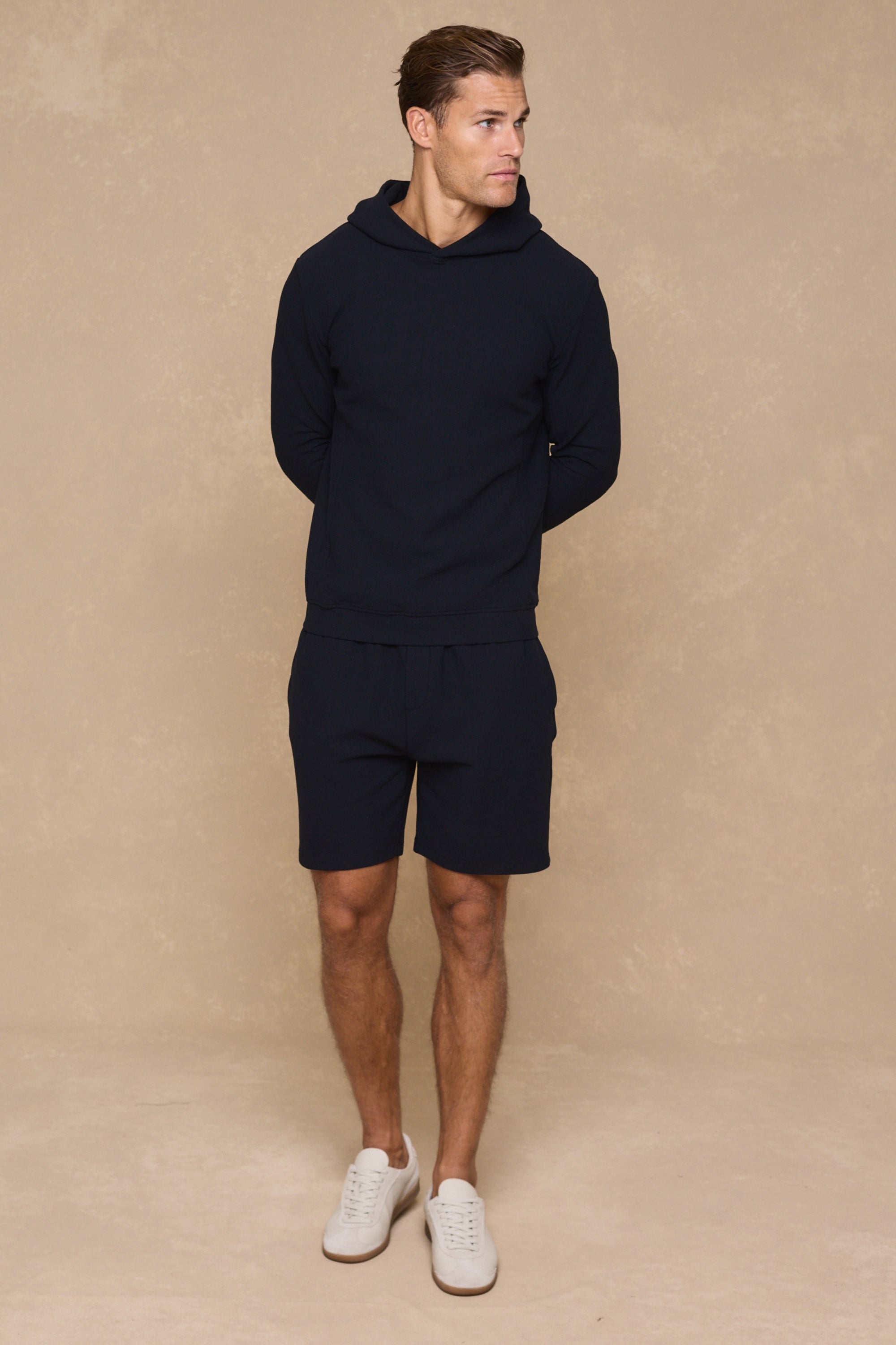 Zarco gekreukte jersey short - marineblauw