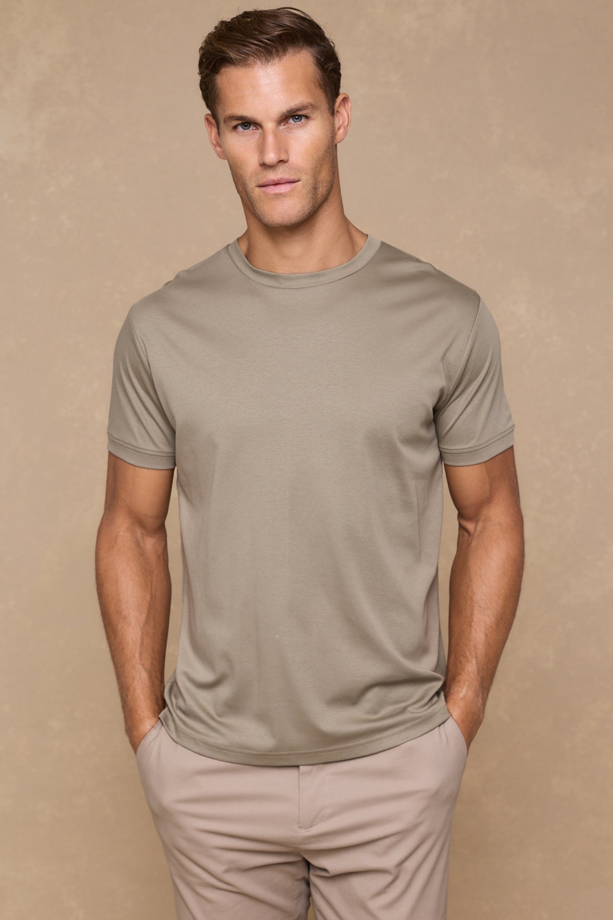Luxe gemerceriseerd T-shirt - Donker saliegroen